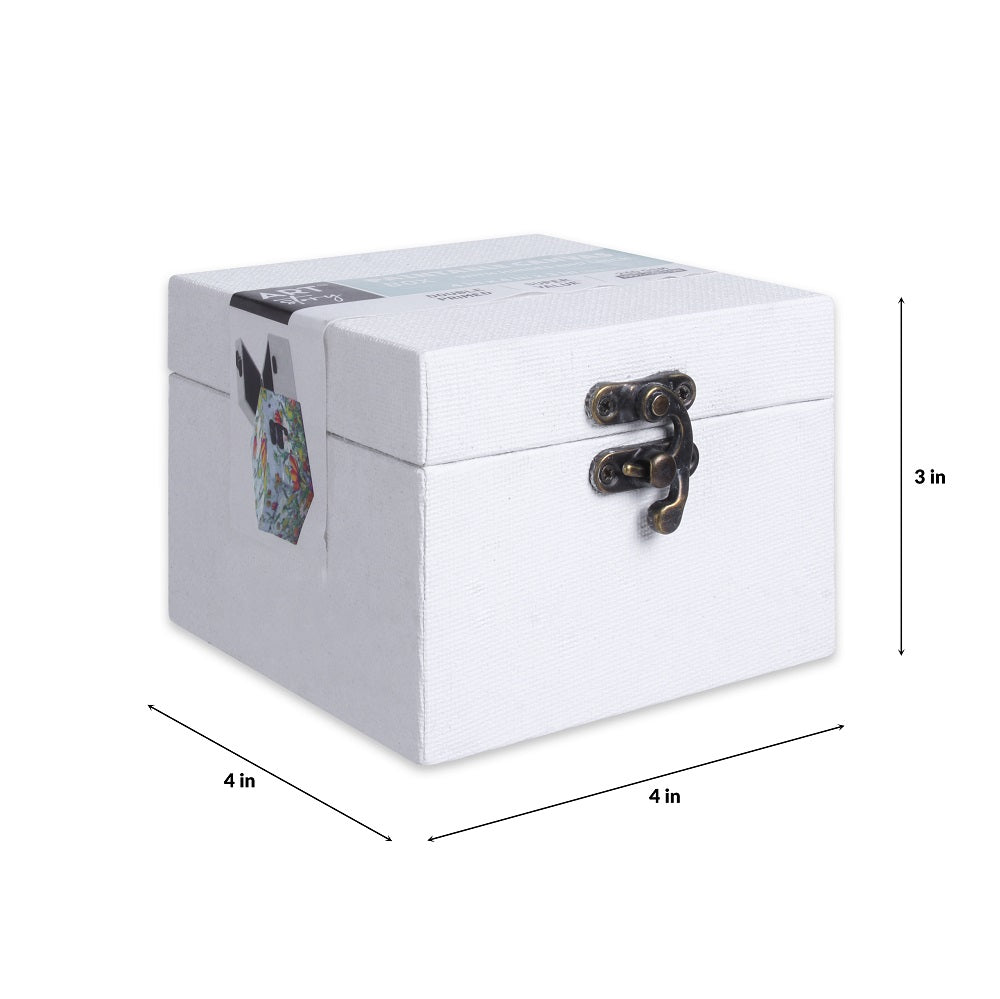 Paintable Canvas MDF Box With Latch L4 X W4 X H3 Inch 1Pc