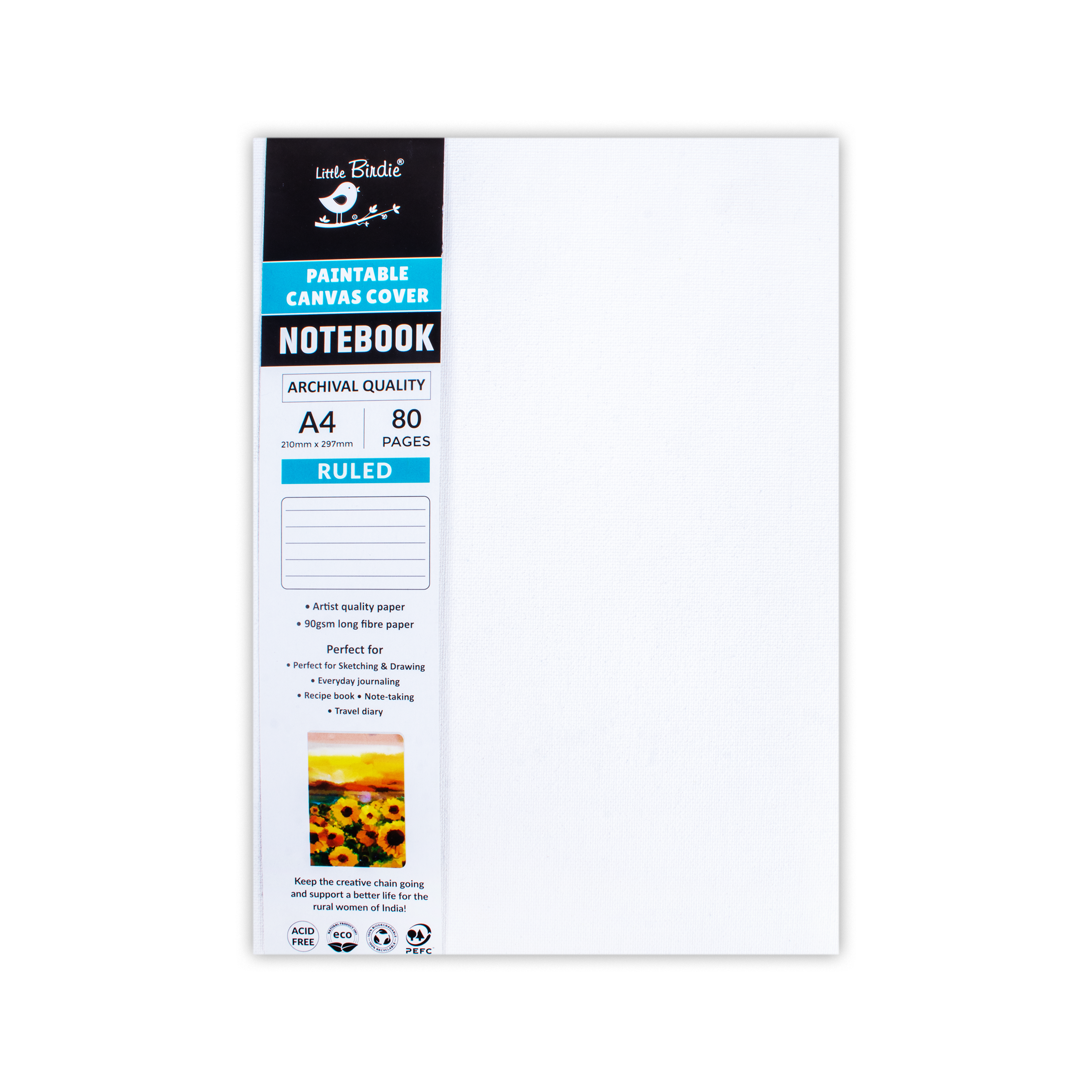 Paintable Canvas Soft Bound Ruled Notebook Portrait A4 90Gsm 80 Pages