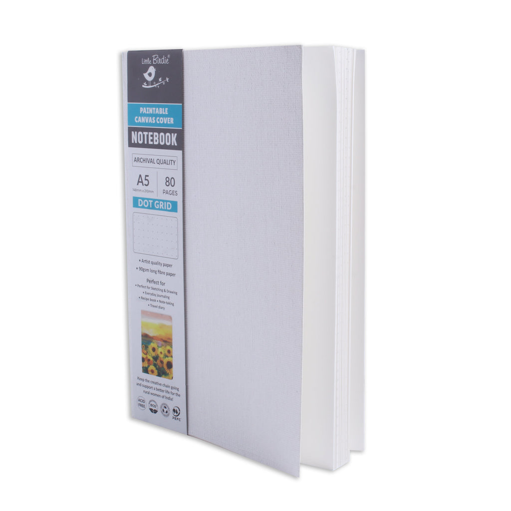 Paintable Canvas Soft Bound Dotted Notebook Portrait A5 90gsm 80 Pages