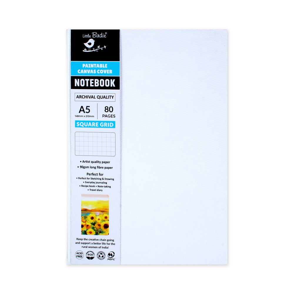 Paintable Canvas Soft Bound Square Notebook Portrait A5 90gsm 80 Pages
