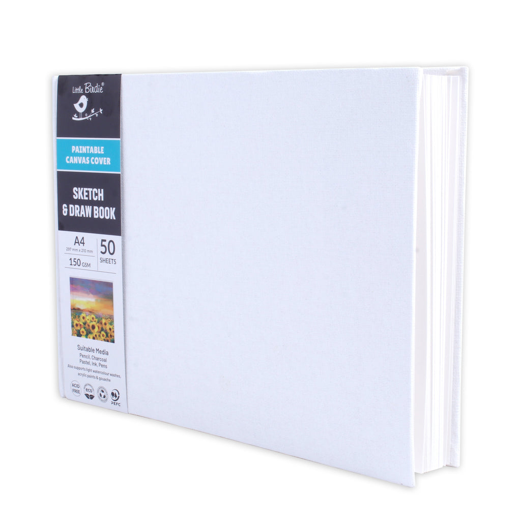 Paintable Canvas Hard Bound Sketch And Drawing Landscape A4 150gsm 50 Plain Sheets
