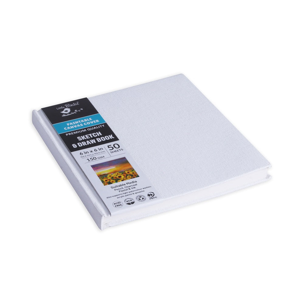 Paintable Canvas Cover Sketch and Draw Book, Hard Cover, 6in x 6in, 150gsm, 50 sheets