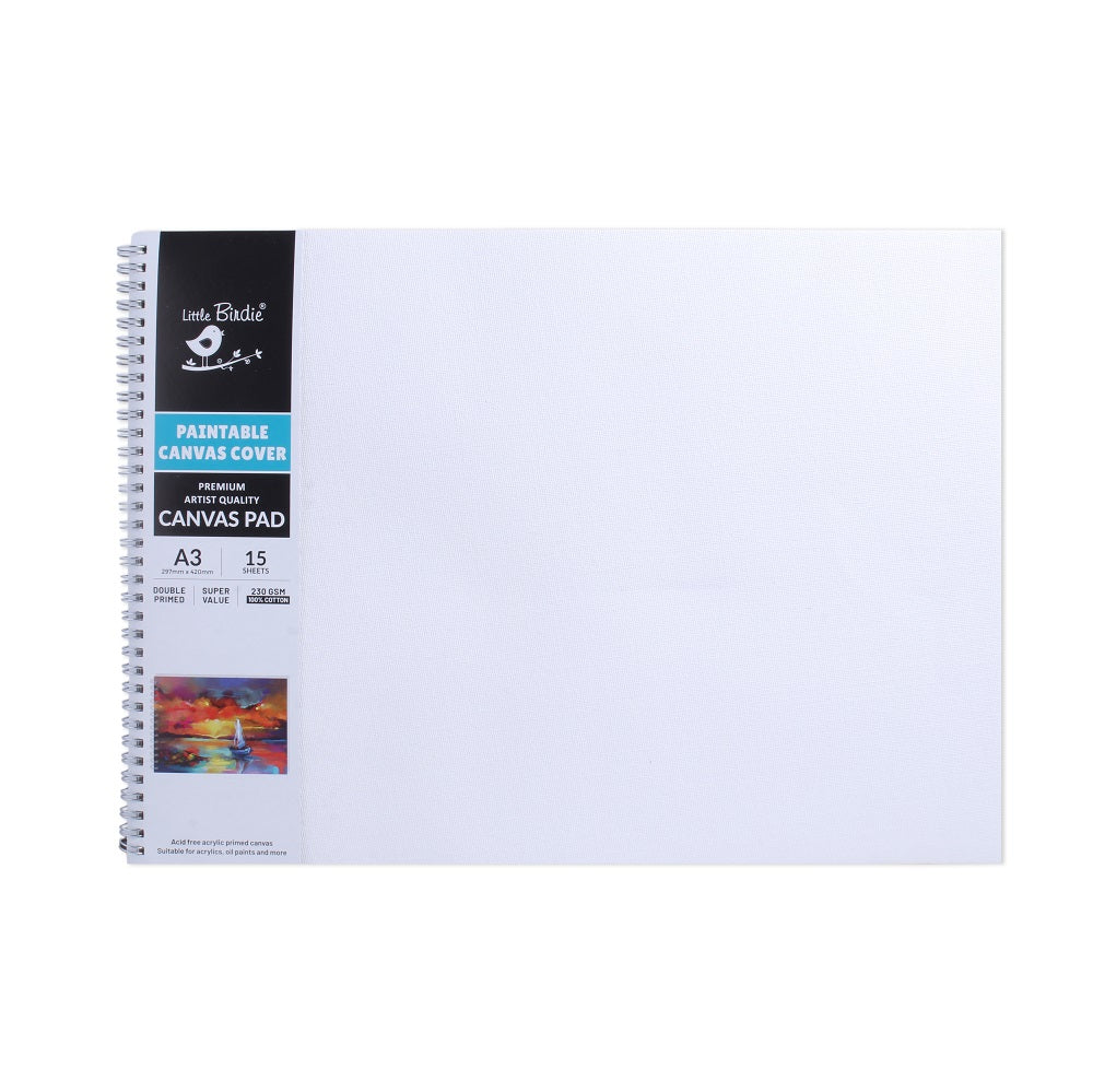 Paintable Canvas Pad Plain Wiro Bound Landscape A3 230gsm 15 Sheets 3Pc SW LB