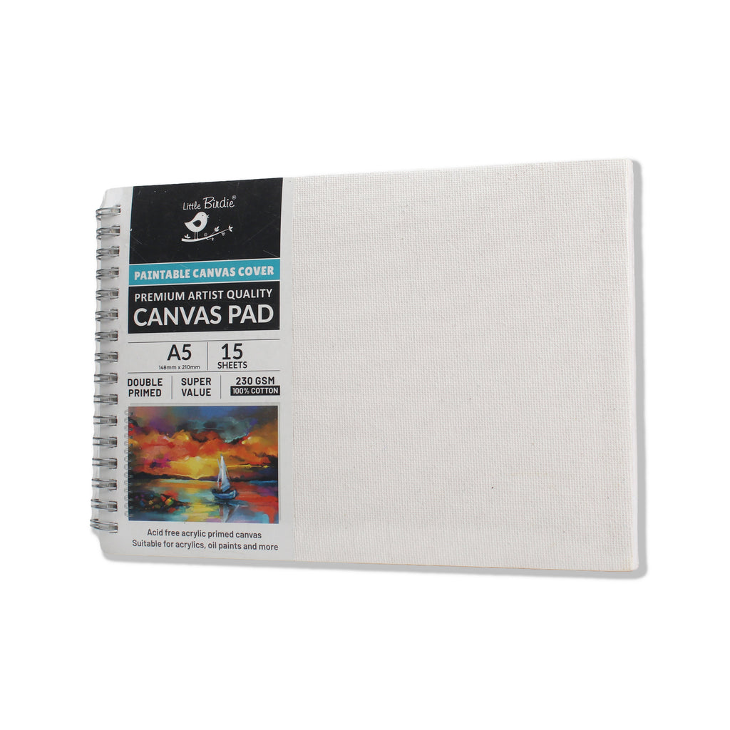 Paintable Canvas Pad Plain Wiro Bound Landscape A5 230gsm 15 Sheets