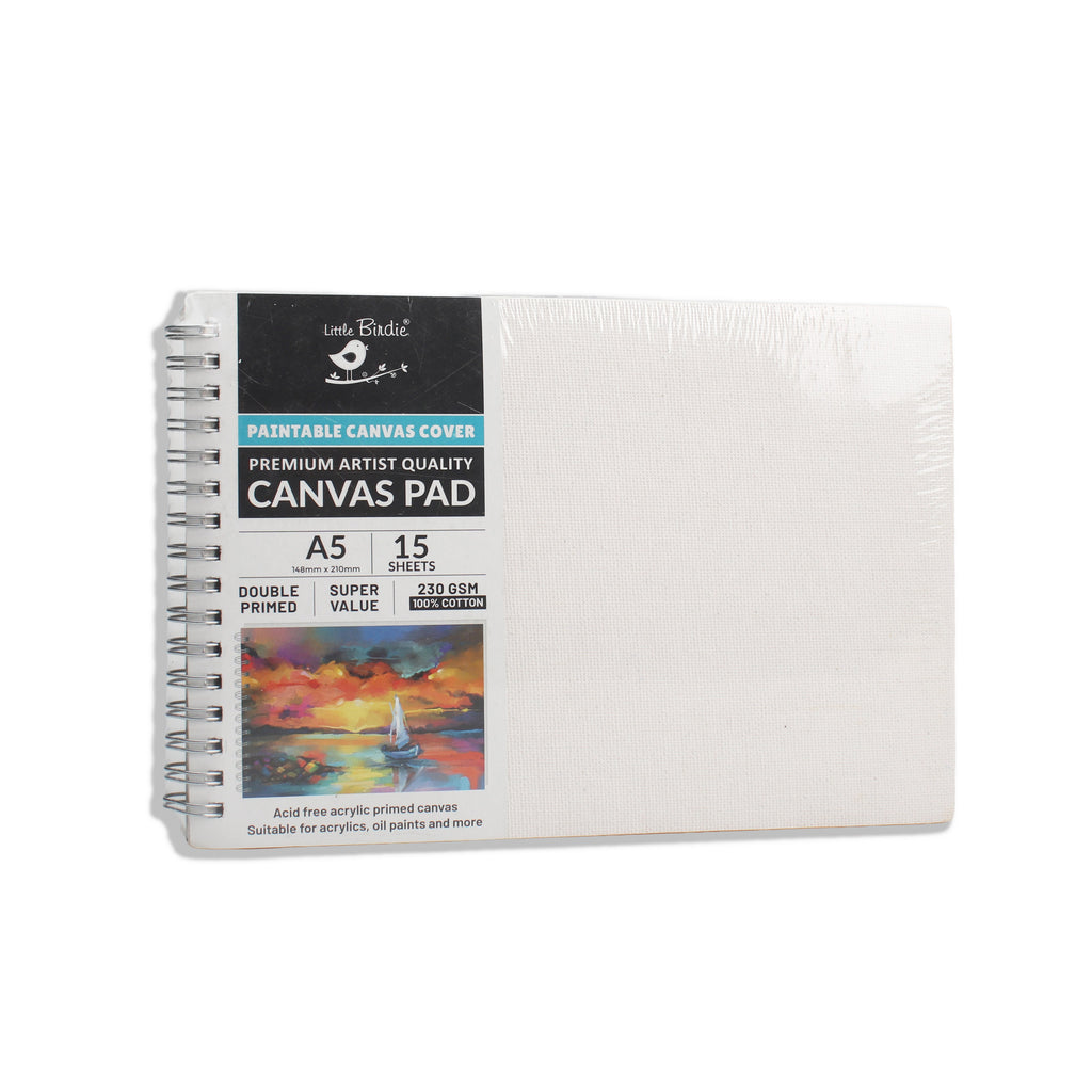 Paintable Canvas Pad Plain Wiro Bound Landscape A5 230gsm 15 Sheets