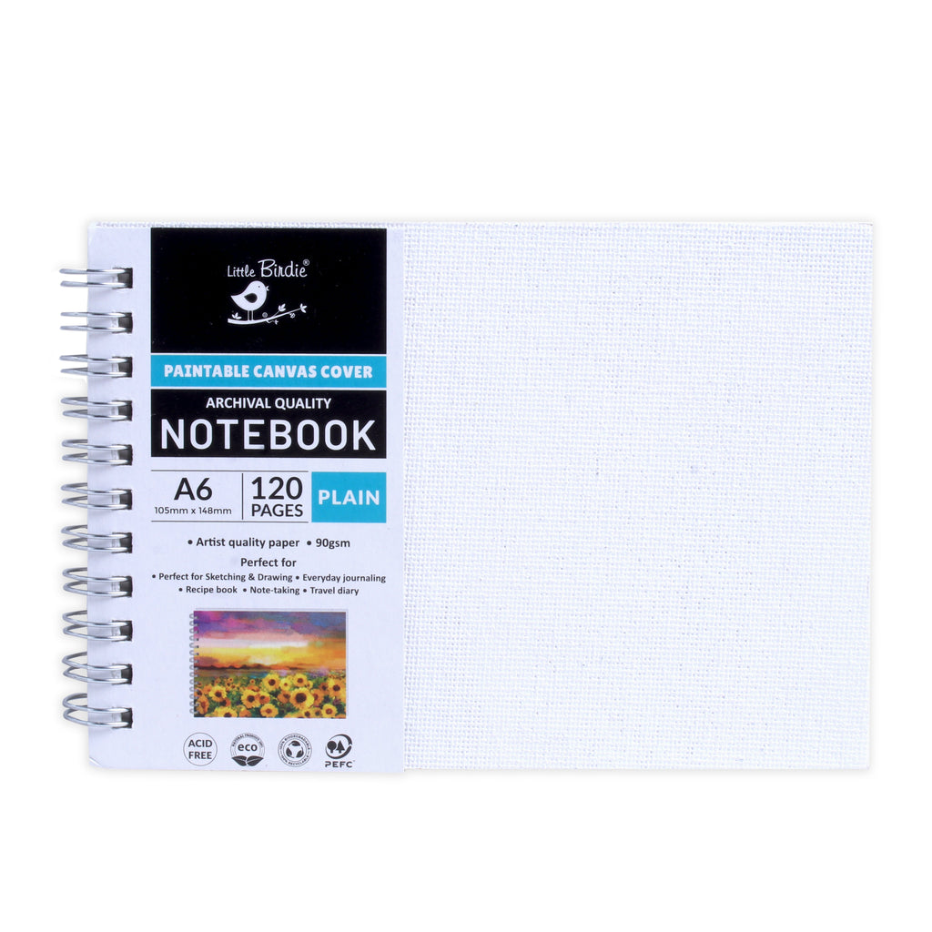 Paintable Canvas Wiro Bound Plain Notebook Landscape A6 90gsm 120 Pages