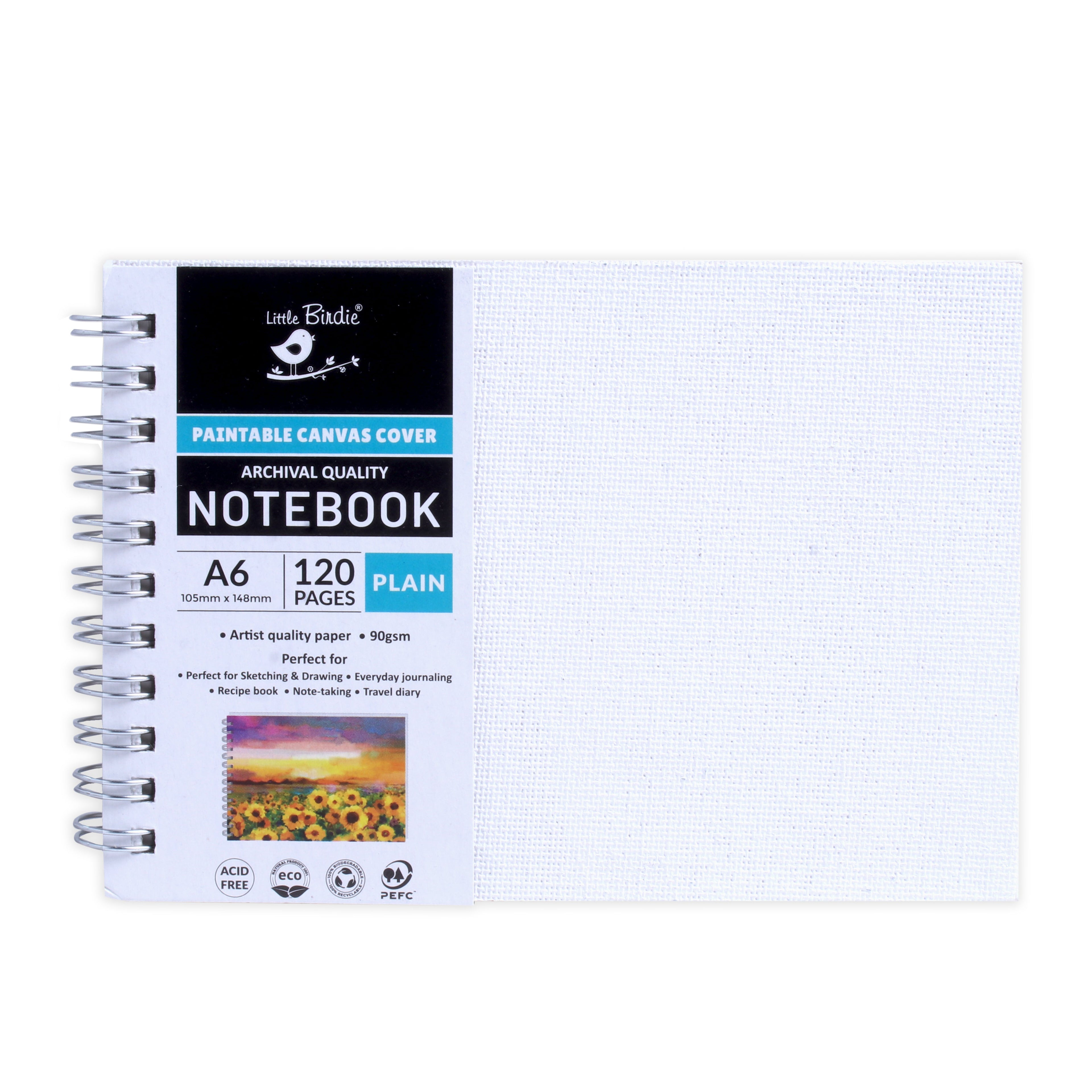 Paintable Canvas Wiro Bound Plain Notebook Landscape A6 90gsm 120 Pages