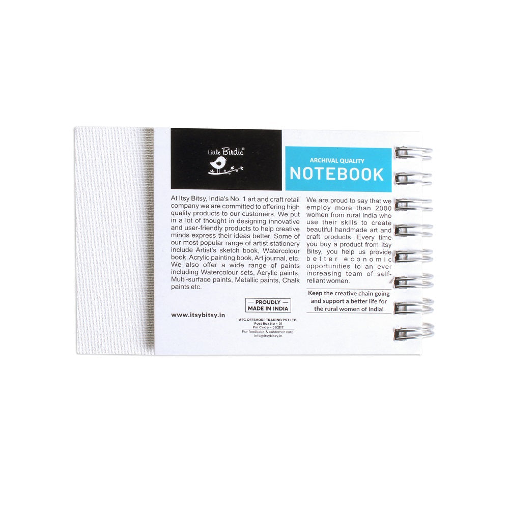 Paintable Canvas Wiro Bound Plain Notebook Landscape A7 90gsm 120 Pages
