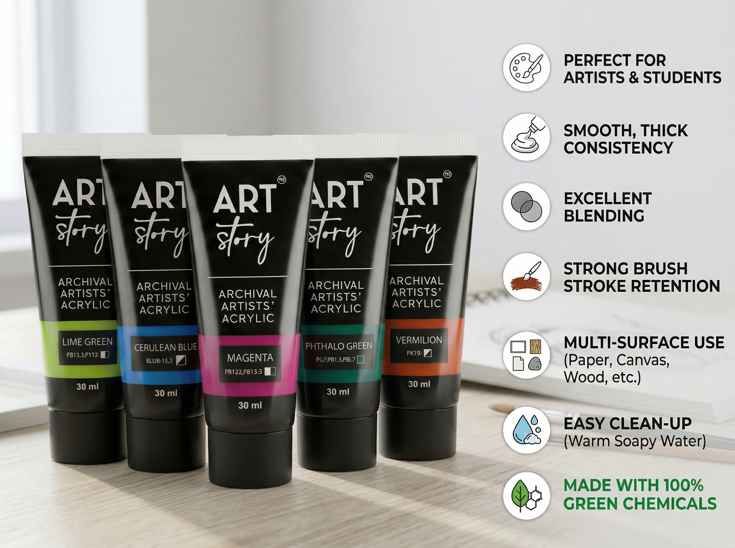 Multi Style Acrylics Set 52 Colors X 15ml each Box