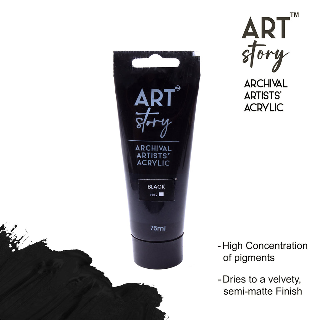 Artists Acrylic Colour Black 75ml Tube