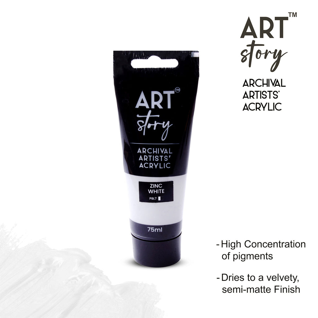 Artists Acrylic Colour Zinc White 75ml Tube