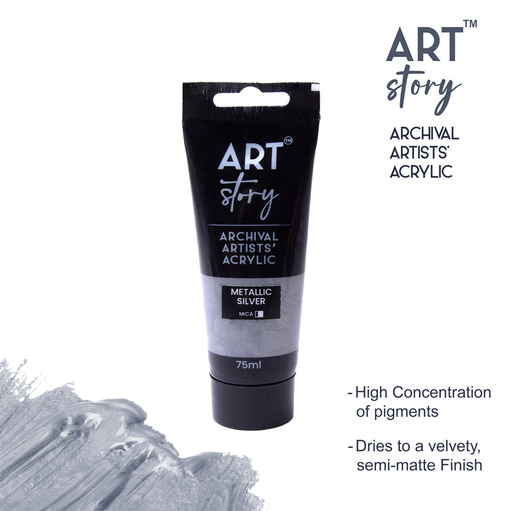 Metallic Artists Acrylic Colour Silver 75ml Tube