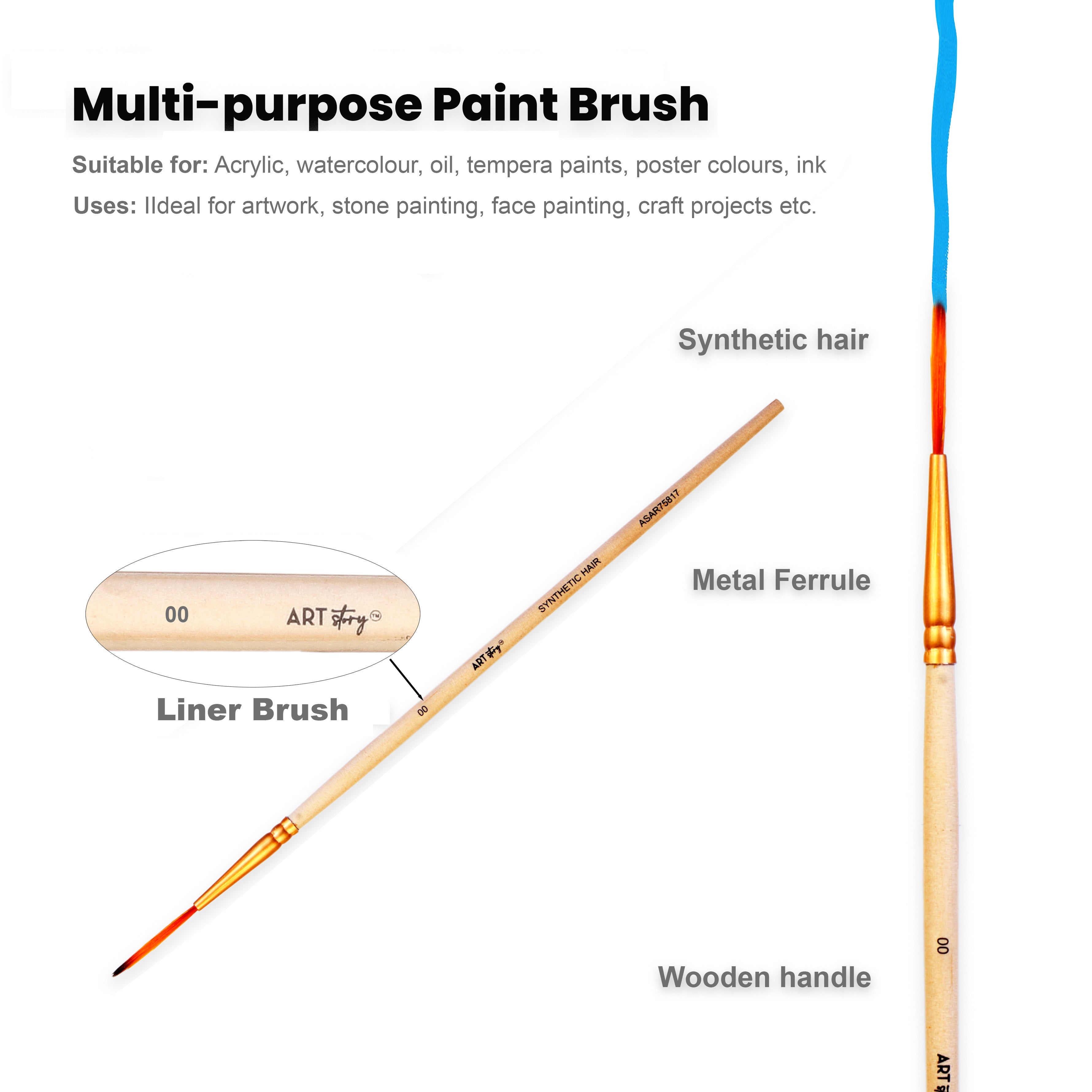 Liner Brush Synthetic Hair Size 00 Handle Length 150mm