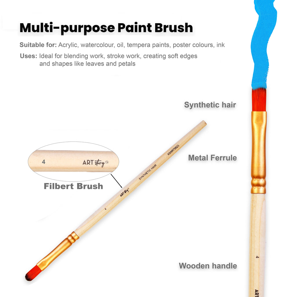 Filbert Brush Synthetic Hair Size 4 Handle Length 150mm