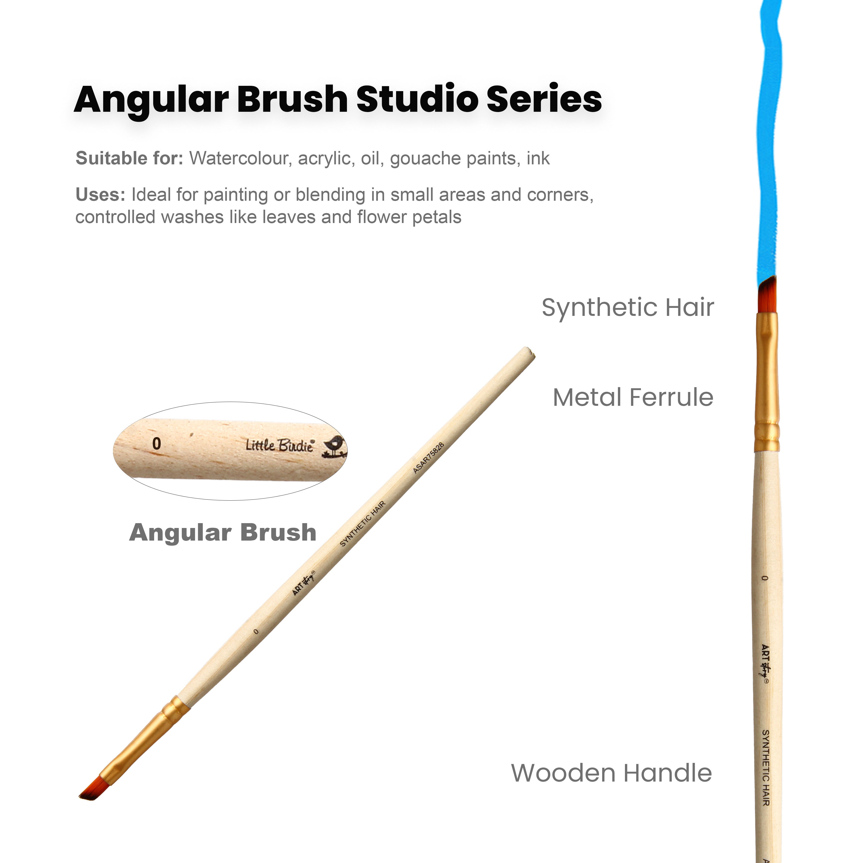 Angular Brush Synthetic Hair Size 0 Handle Length 150mm