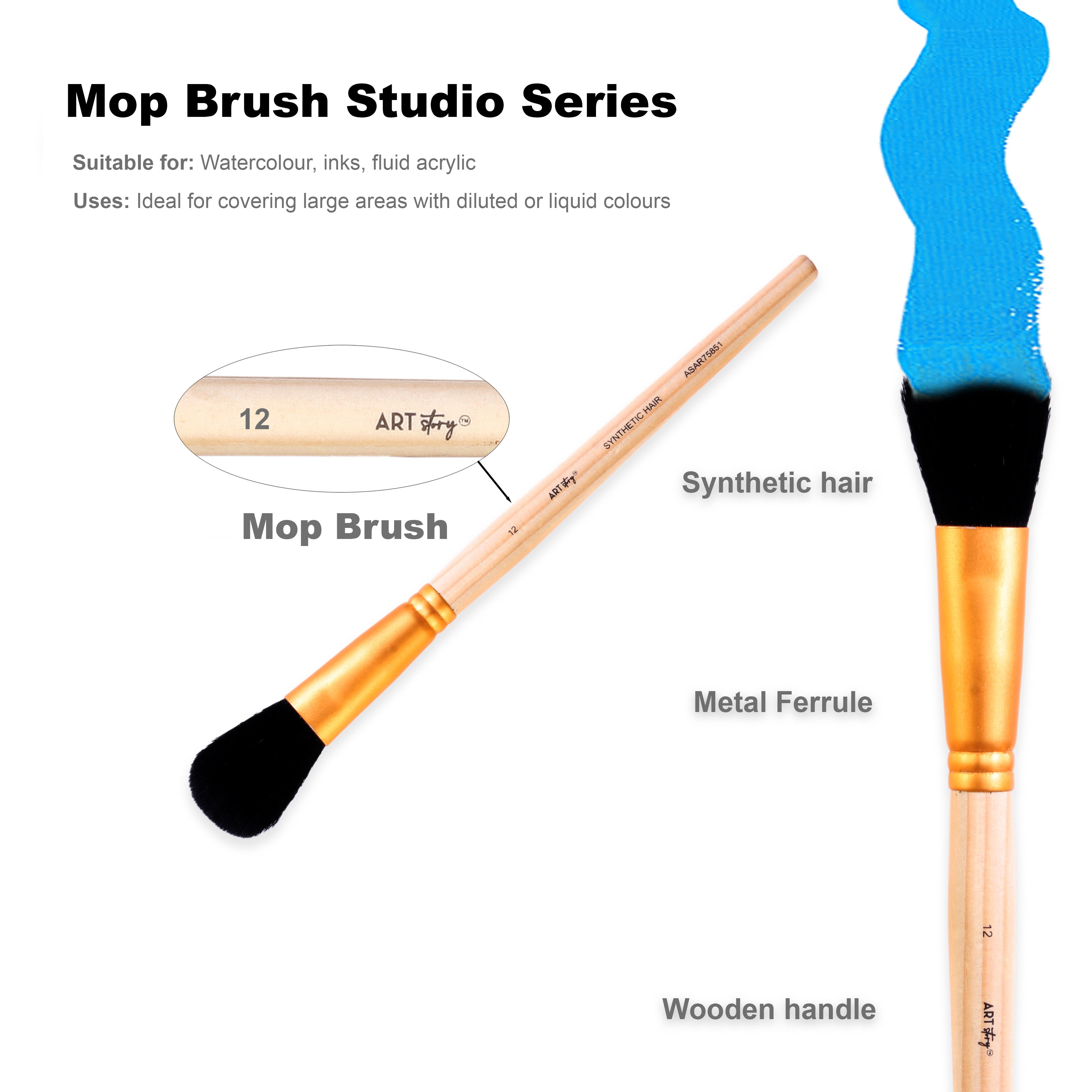 Mop Brush Synthetic Hair Size 12 Handle Length 150mm 1 pc