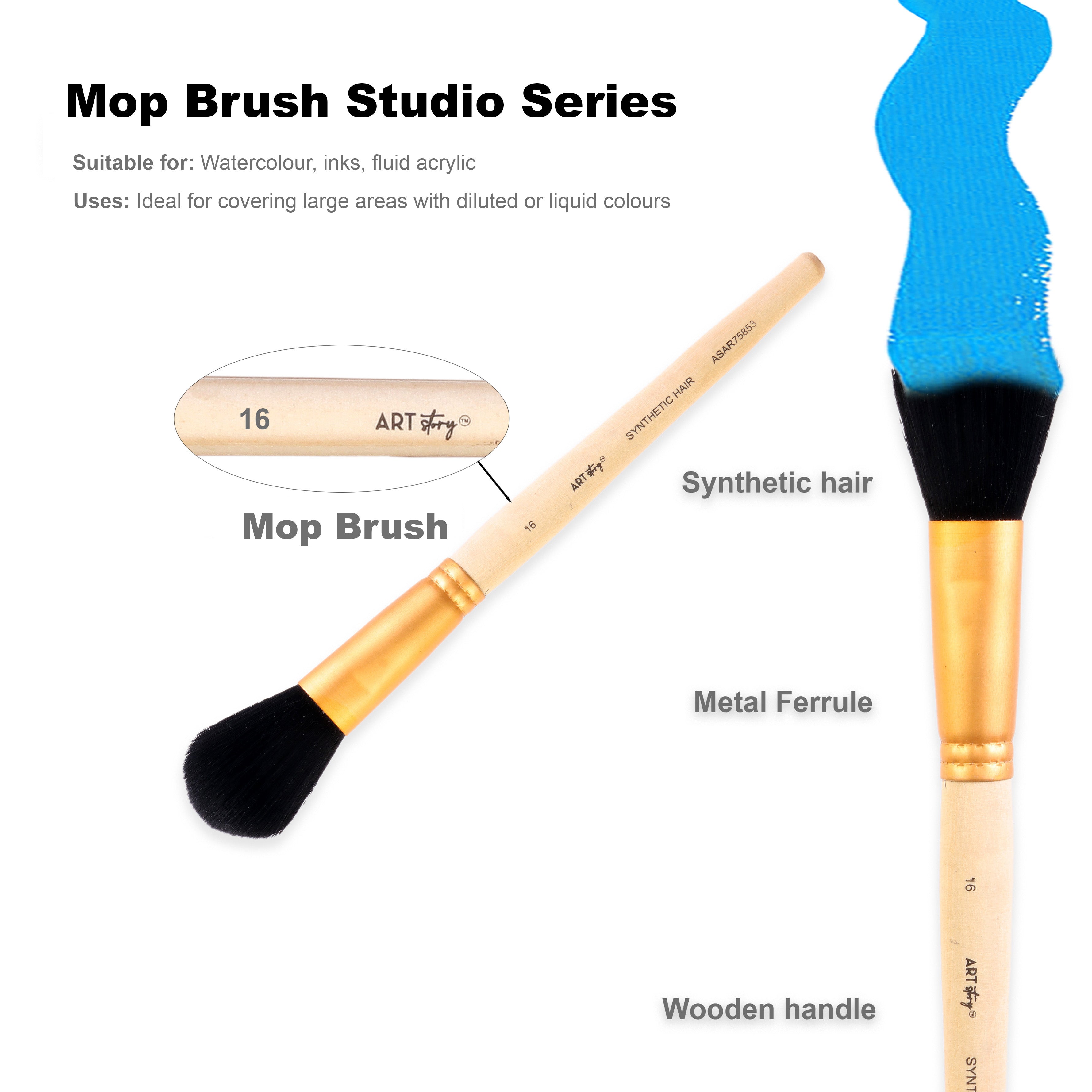 Mop Brush Synthetic Hair Size 16 Handle Length 150mm 1 pc