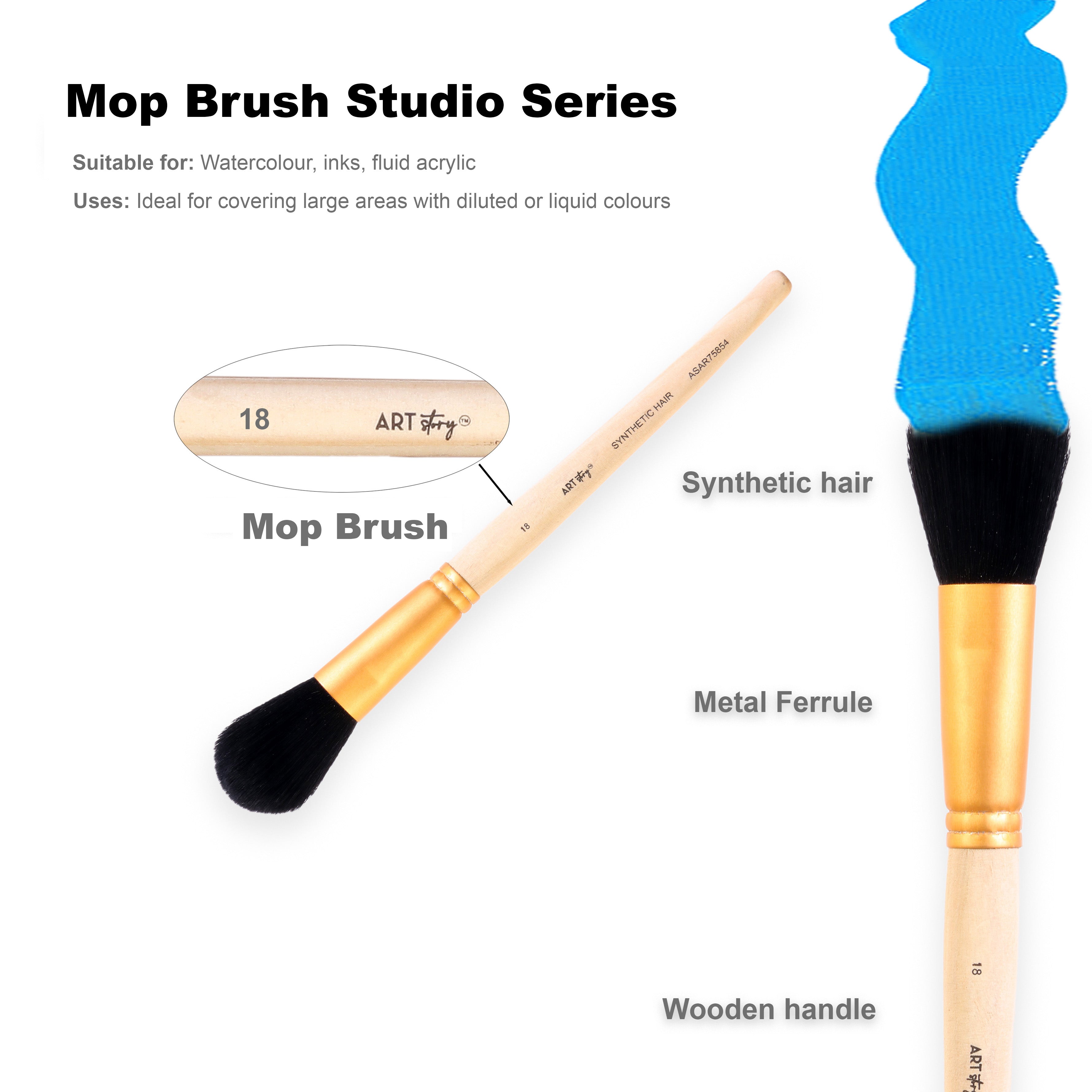Mop Brush Synthetic Hair Size 18 Handle Length 150mm 1 pc