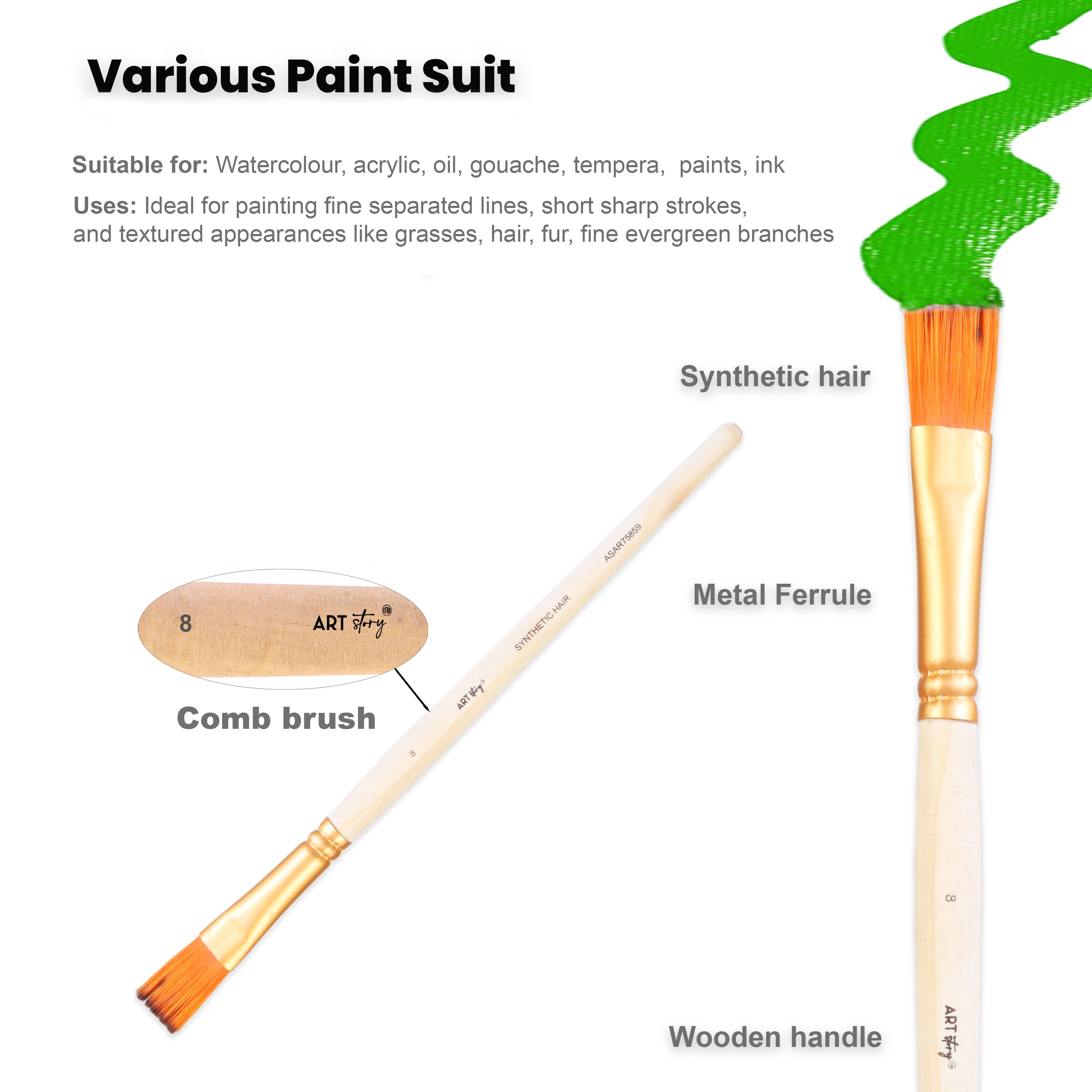 Comb Brush Synthetic Hair Size 8 Handle Length 150mm