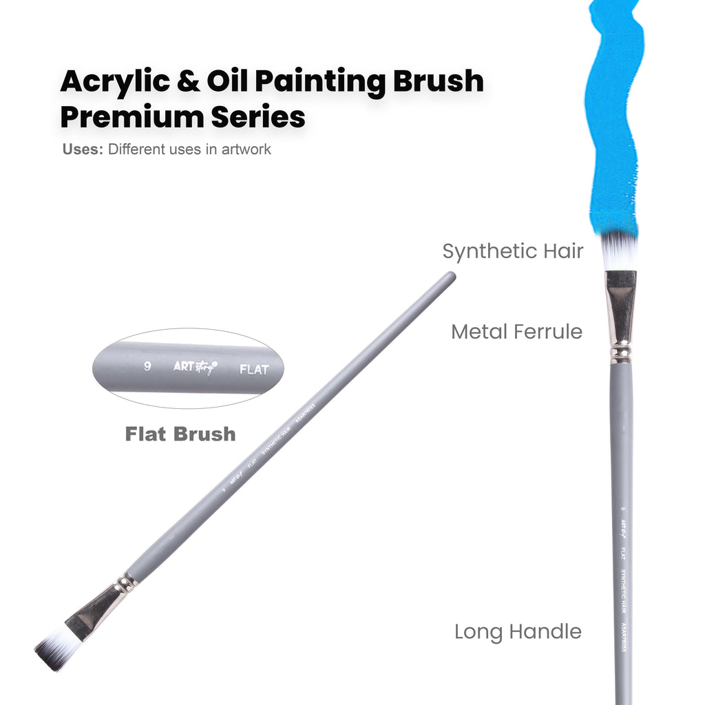 Long Handle Brush Flat Synthetic Hair Size 9 Handle Length 250mm