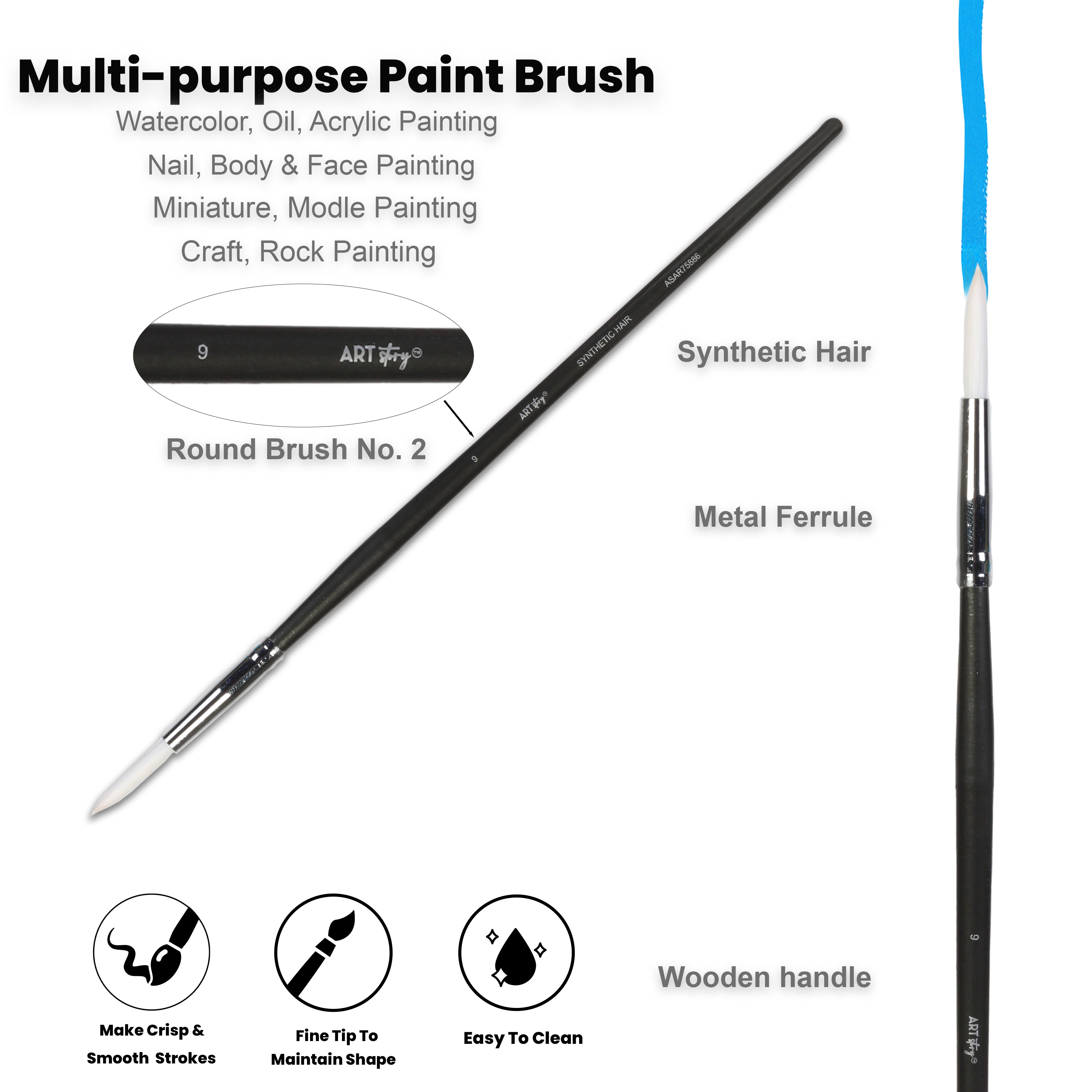 Premium Round Brush Synthetic Hair Handle Length 200mm Size 9 1 pc