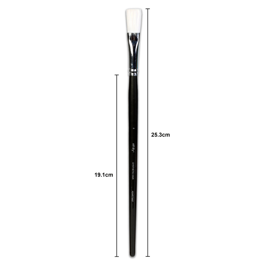 Premium Flat Brush Synthetic Hair Handle Length 200mm Size 8 1 pc
