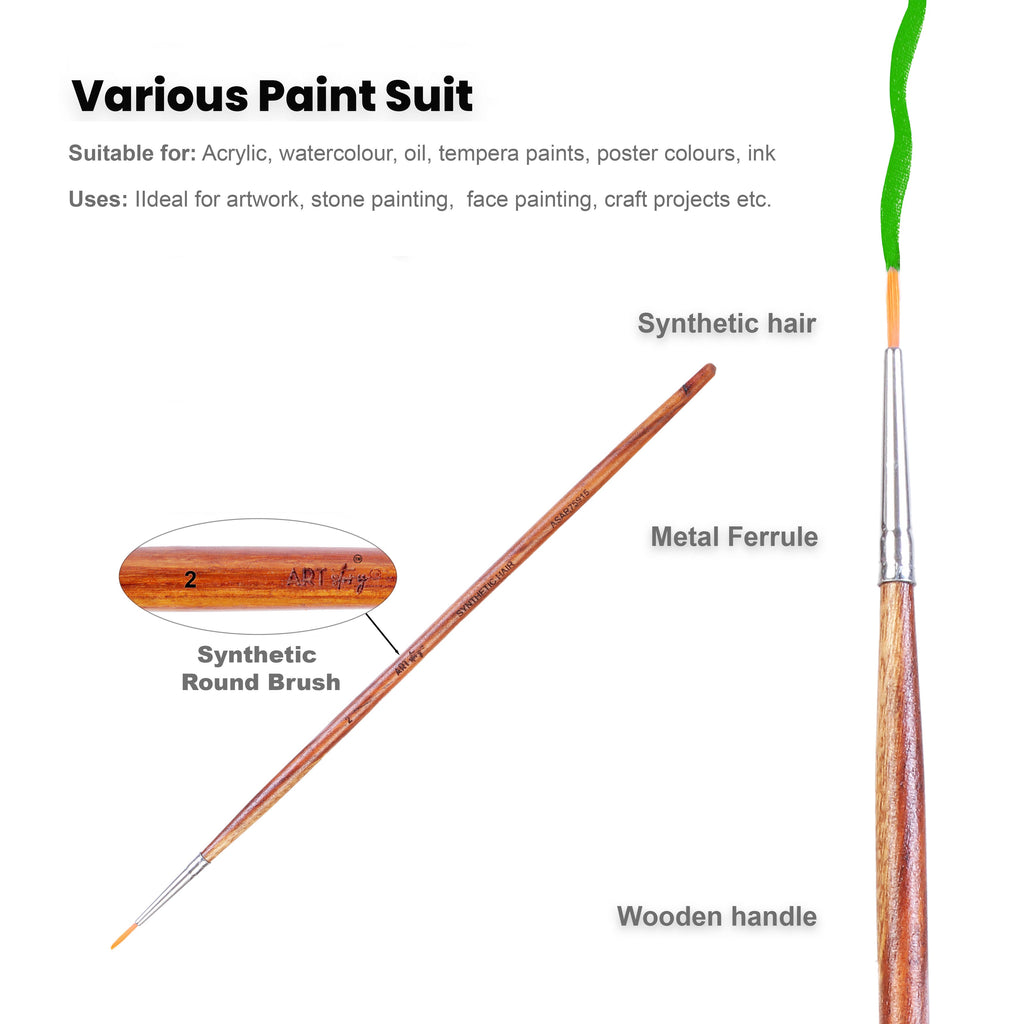 Rosewood Round Brush Synthetic Hair Handle Length 200mm Size 2 1 pc
