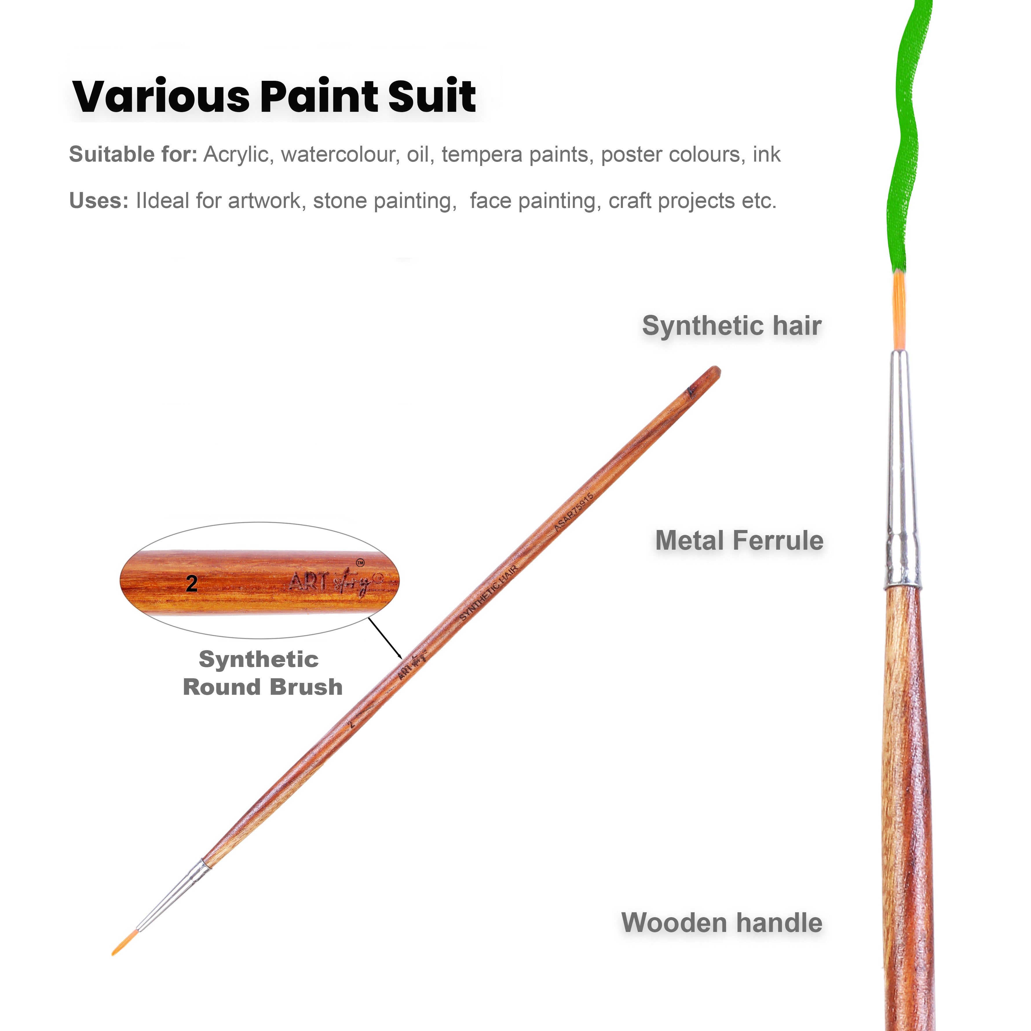 Rosewood Round Brush Synthetic Hair Handle Length 200mm Size 2 1 pc