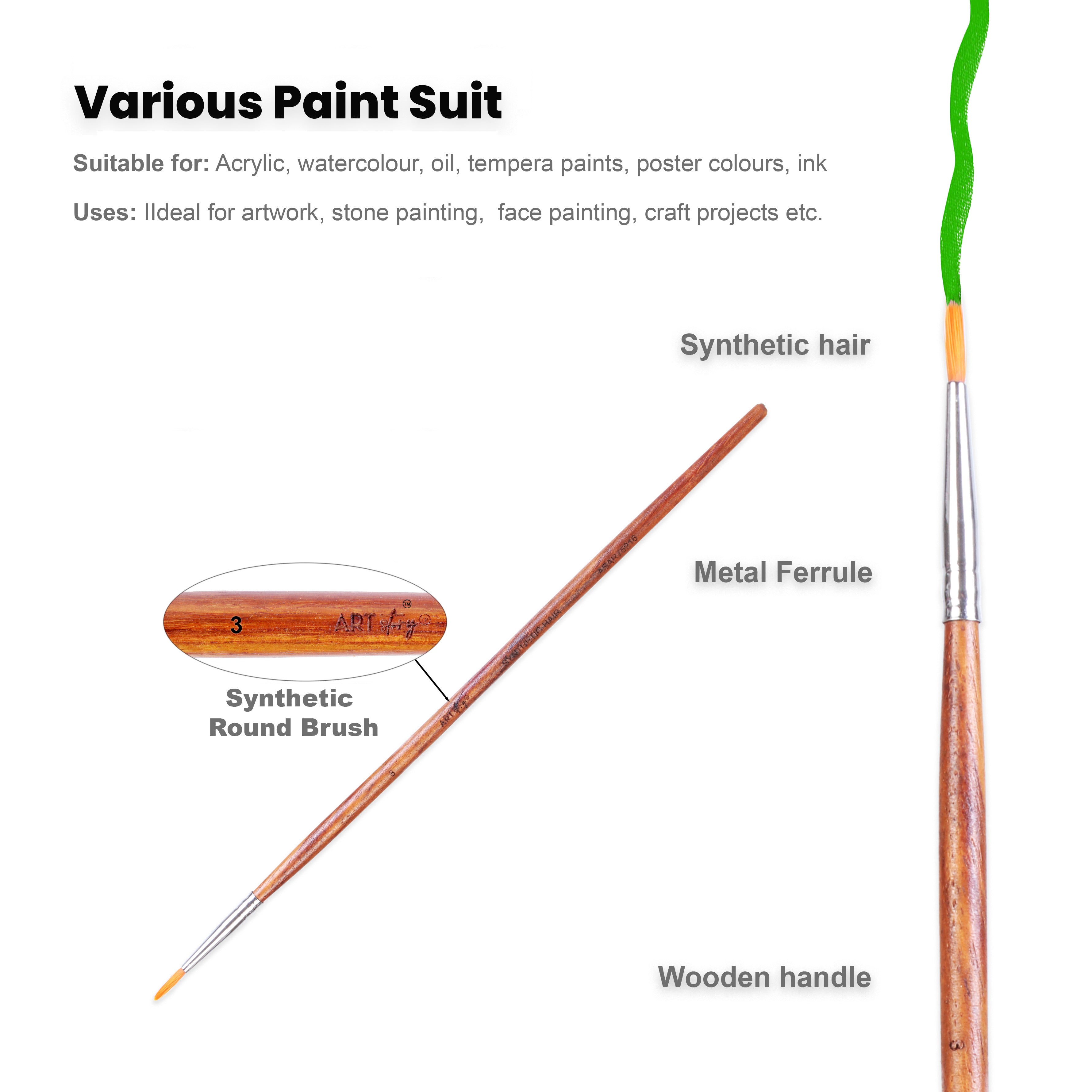 Rosewood Round Brush Synthetic Hair Handle Length 200mm Size 3 1 pc
