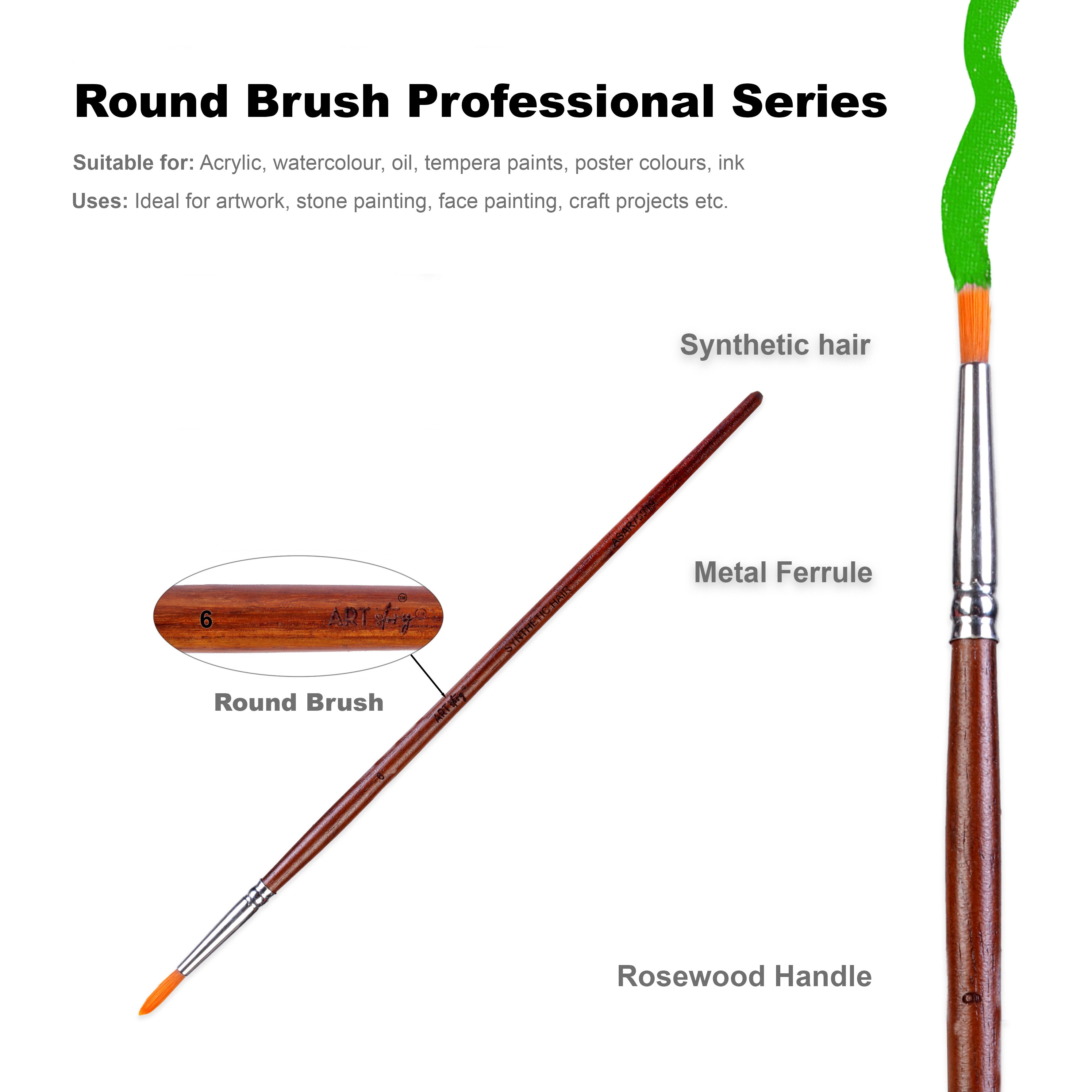 Rosewood Round Brush Synthetic Hair Handle Length 200mm Size 6 1 pc