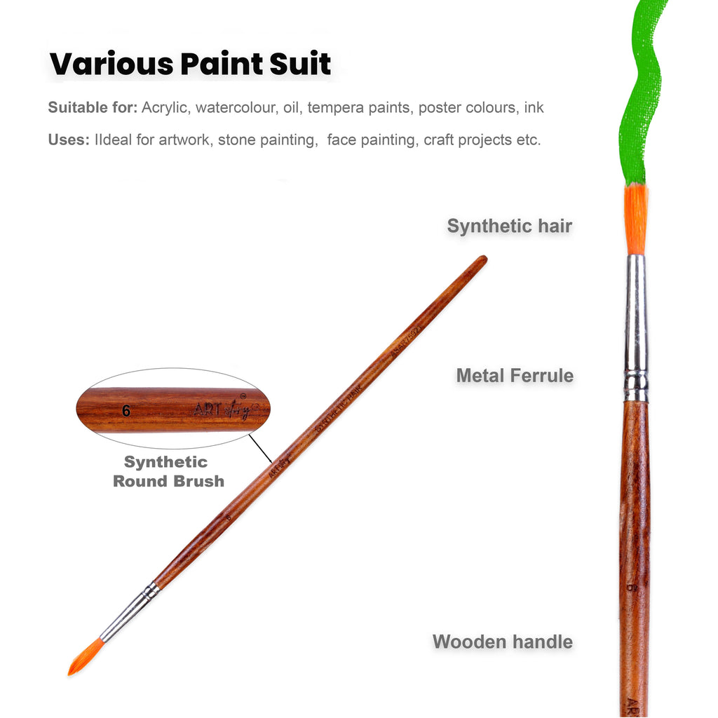Rosewood Round Brush Synthetic Hair Handle Length 200mm Size 8 1 pc