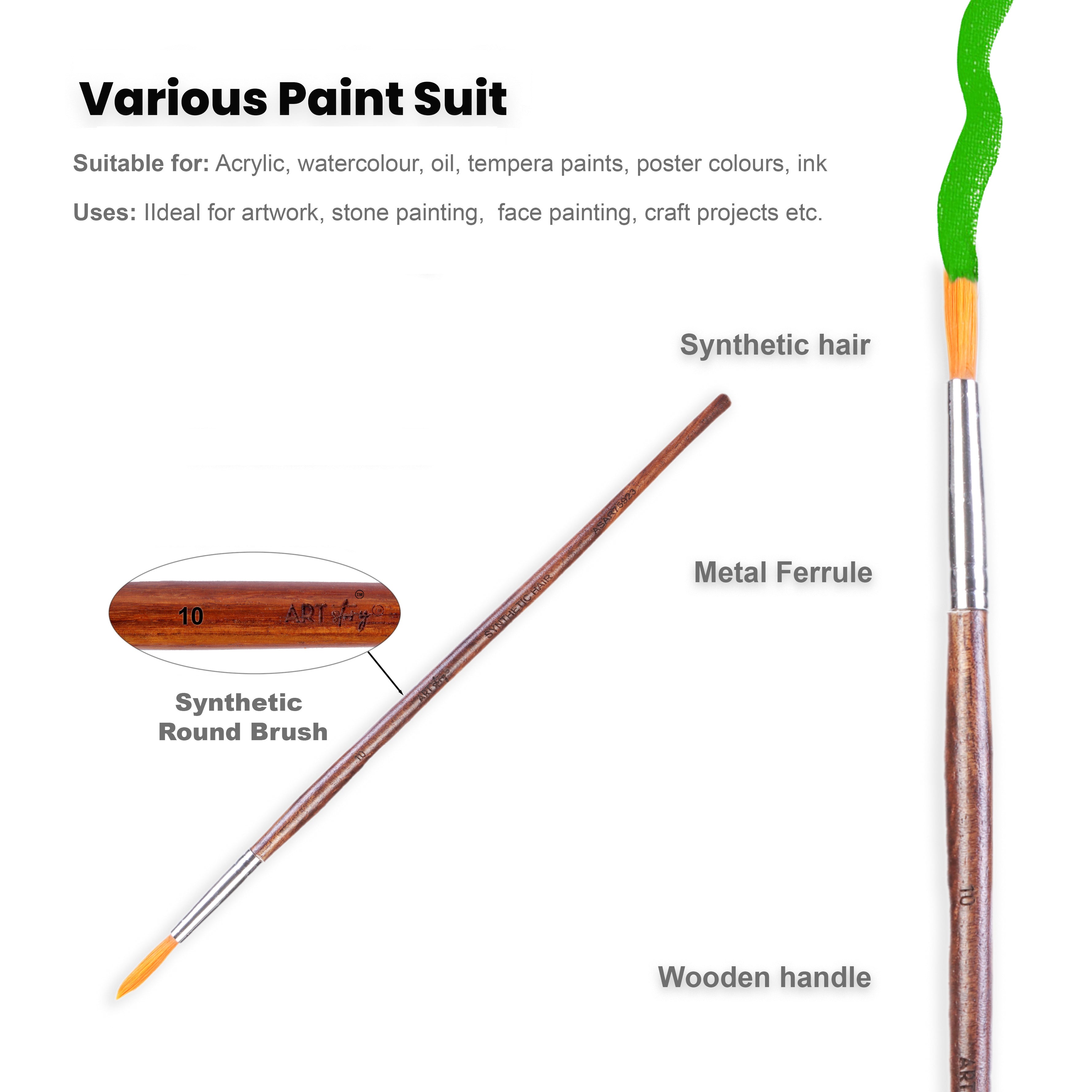 Rosewood Round Brush Synthetic Hair Handle Length 200mm Size 10 1 pc
