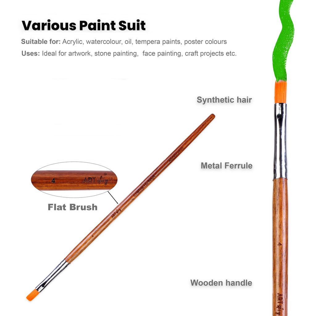 Rosewood Flat Brush Synthetic Hair Handle Length 200mm Size 4 1 pc