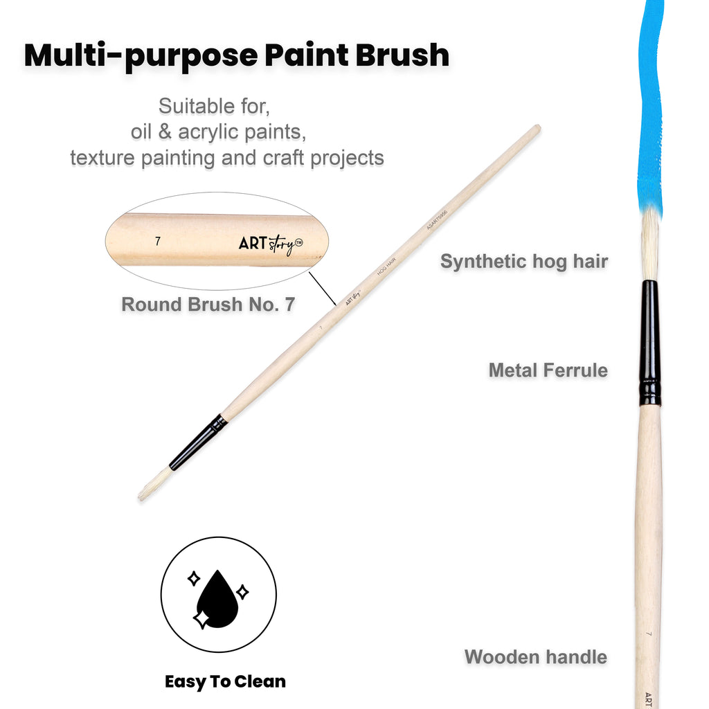 Synthetic Hog Hair Oil Round Brush Handle Length 200mm Size 8 1 pc
