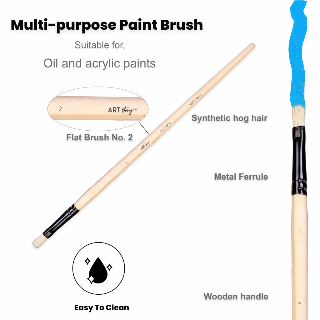 Synthetic Hog Hair Oil Flat Brush Handle Length 200mm Size 2 1 pc