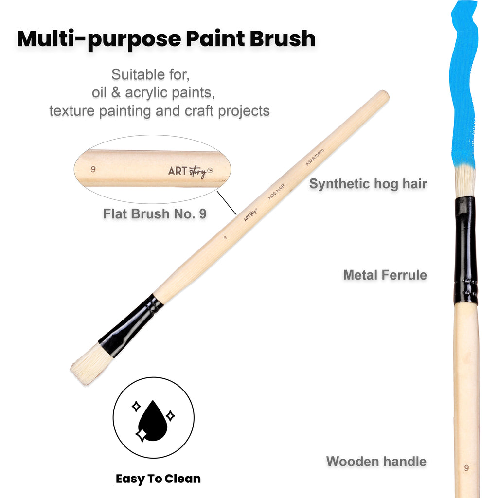 Synthetic Hog Hair Oil Flat Brush Handle Length 200mm Size 9 1 pc
