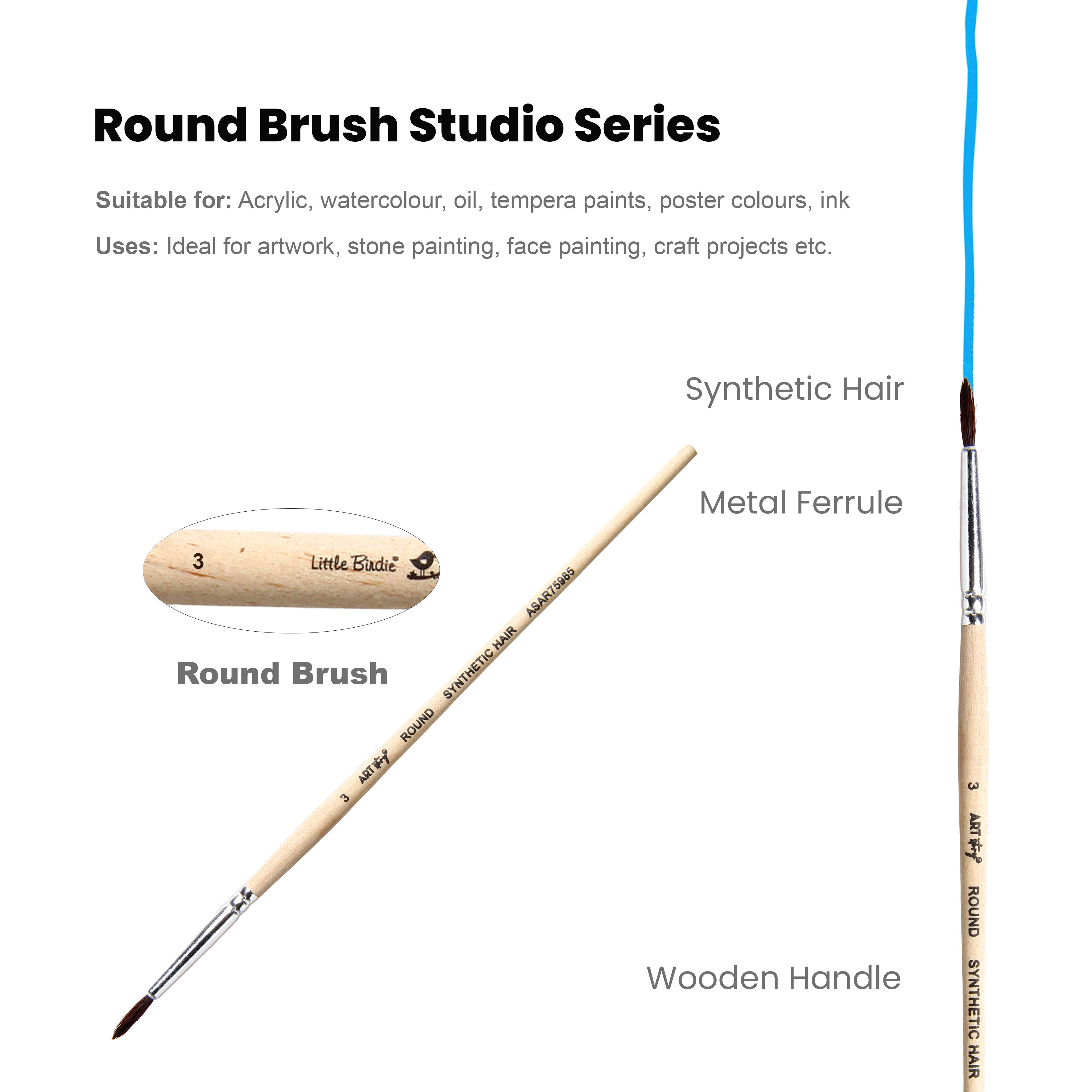 Watercolour Round Brush Synthetic (3) 165mm