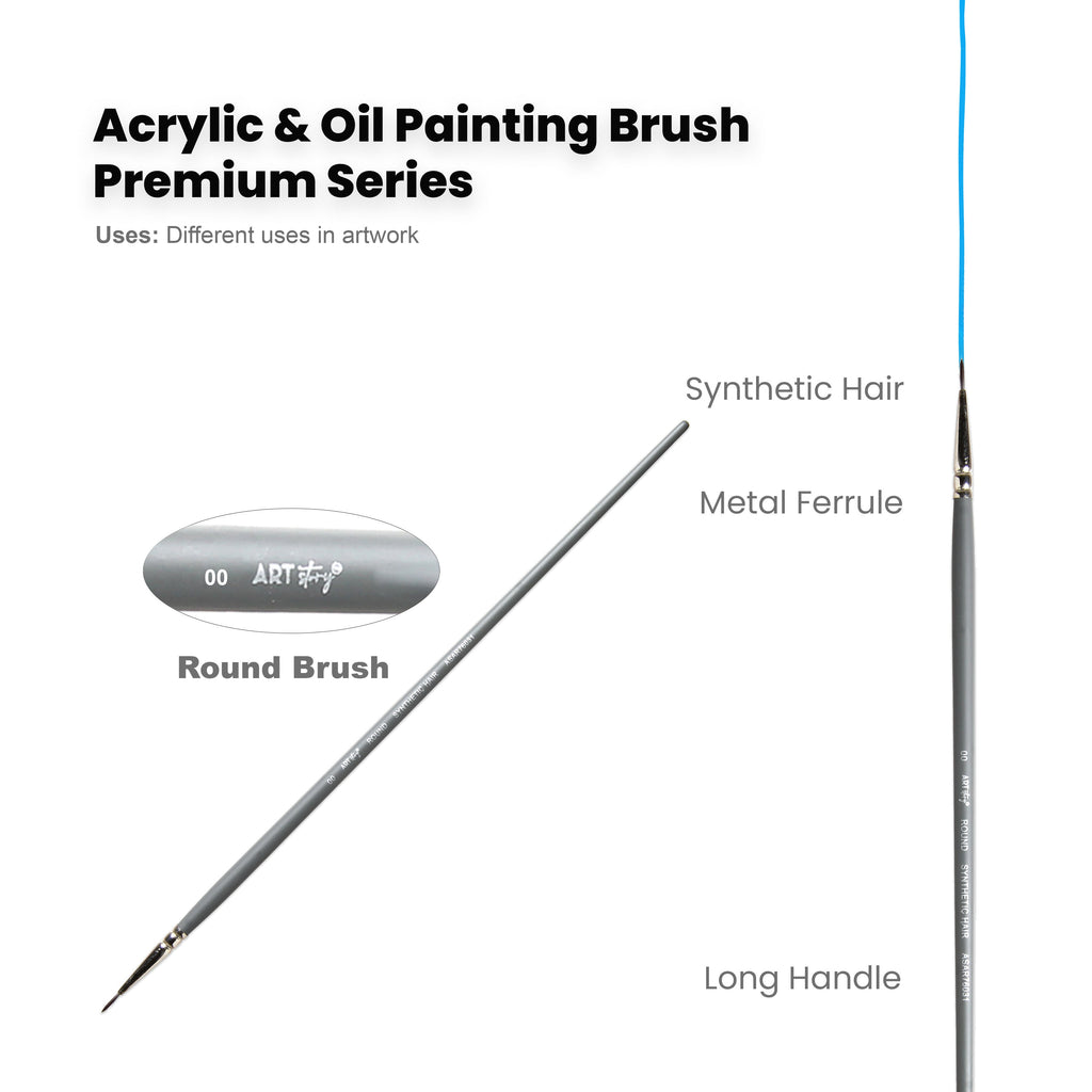 Long Handle Brush Round Synthetic Hair Size 00 Handle Length 250mm