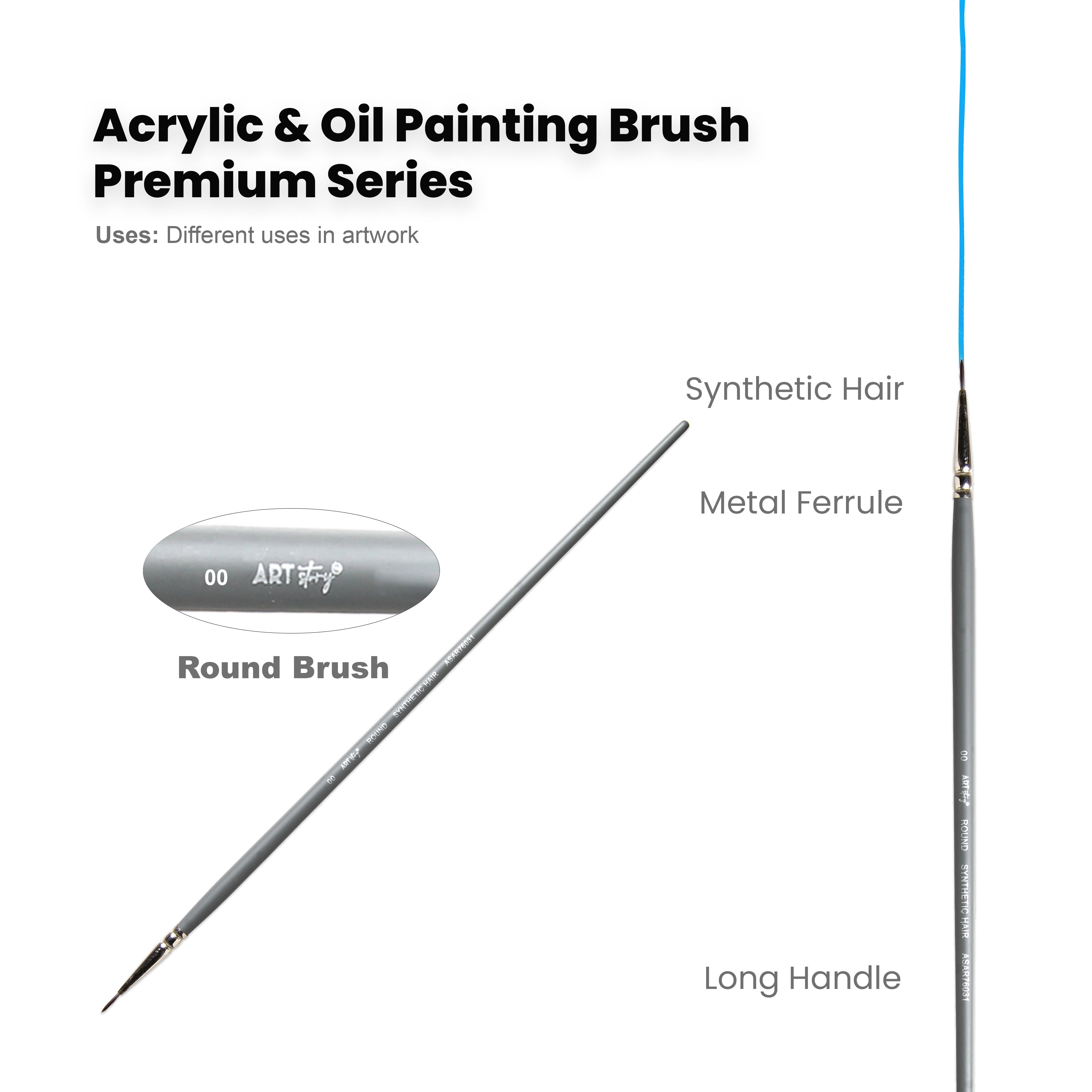 Long Handle Brush Round Synthetic Hair Size 00 Handle Length 250mm