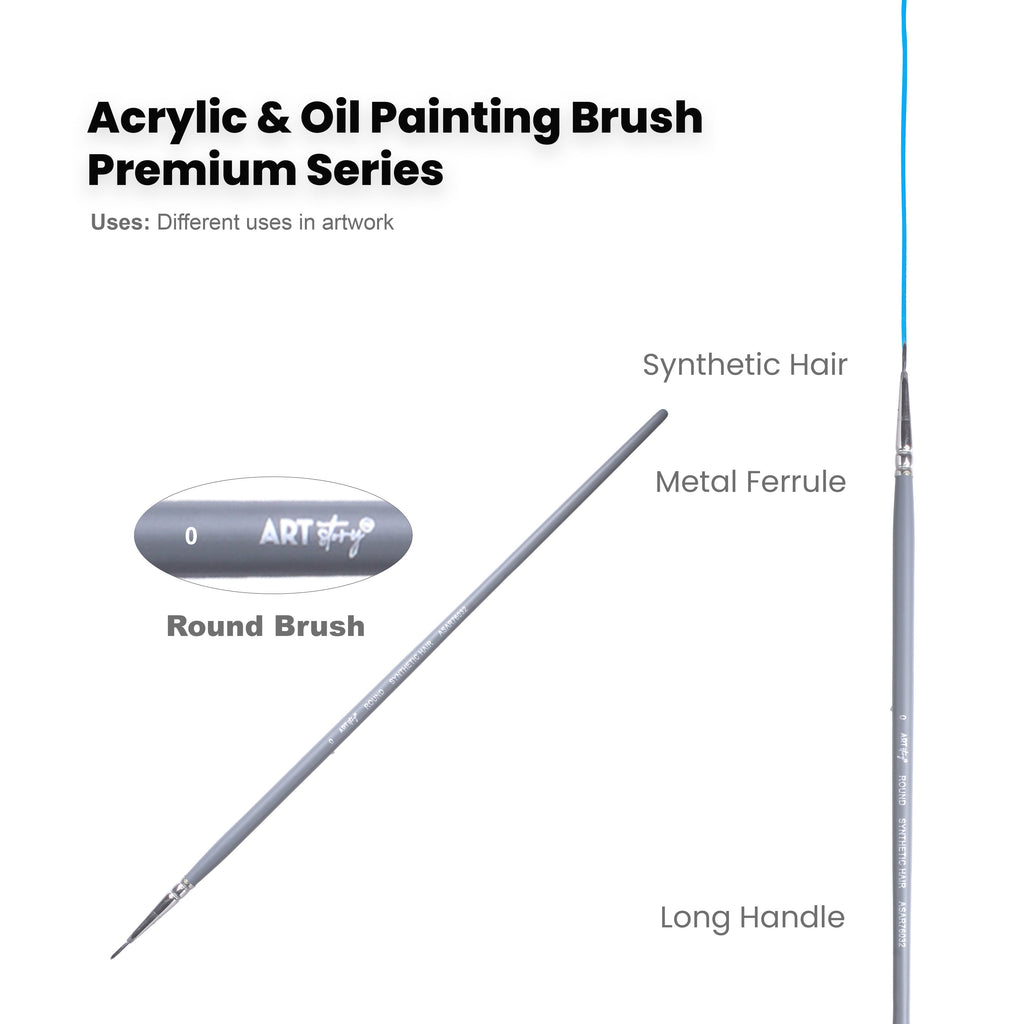 Long Handle Brush Round Synthetic Hair Size 0 Handle Length 250mm