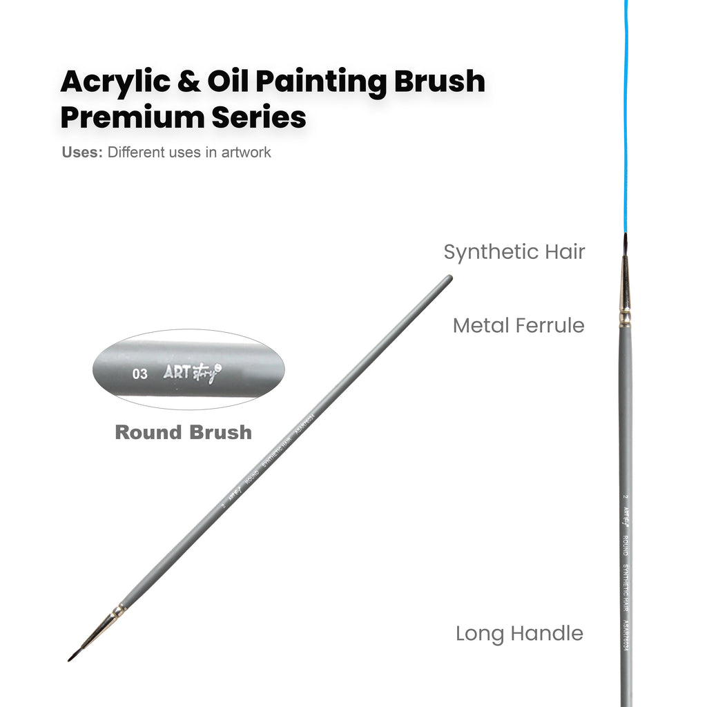 Long Handle Brush Round Synthetic Hair Size 2 Handle Length 250mm