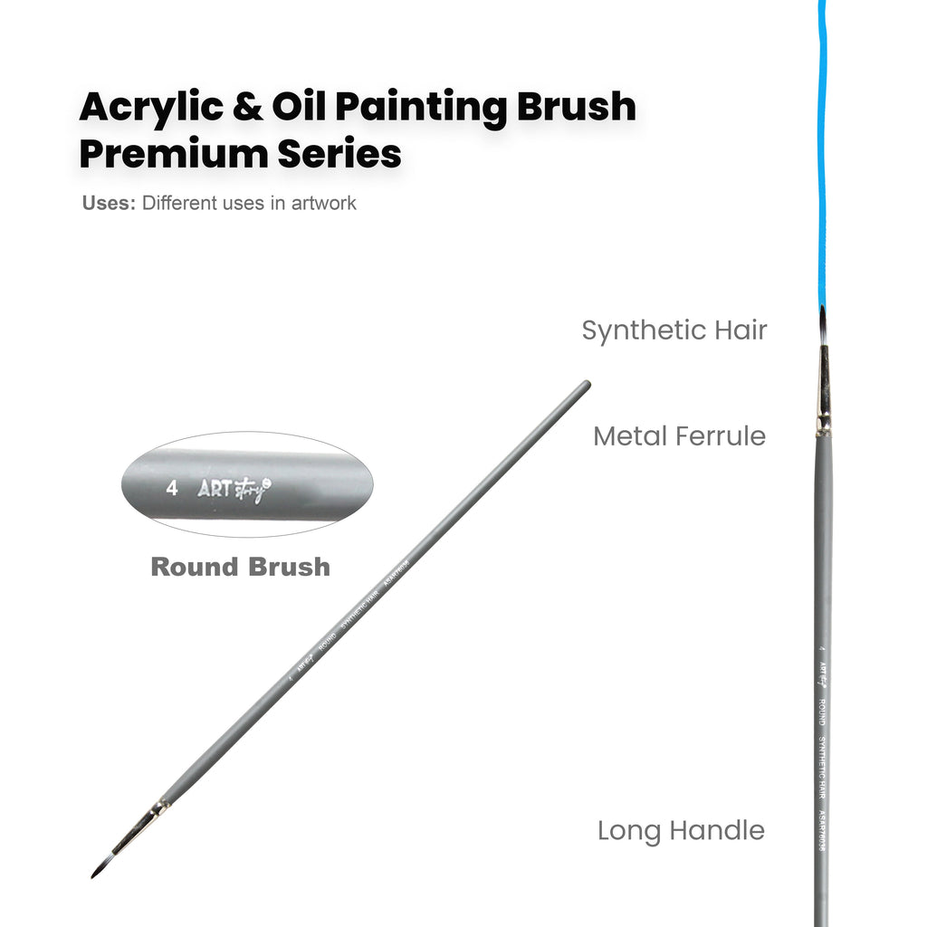 Long Handle Brush Round Synthetic Hair Size 4 Handle Length 250mm