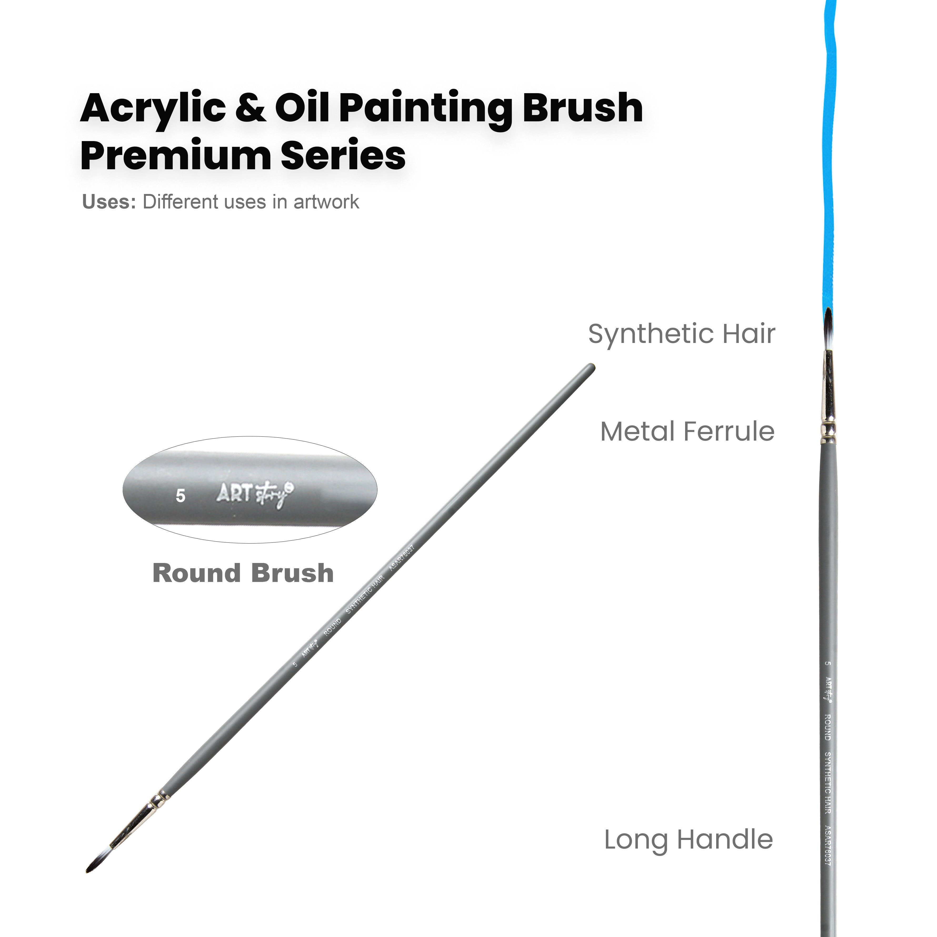 Long Handle Brush Round Synthetic Hair Size 5 Handle Length 250mm