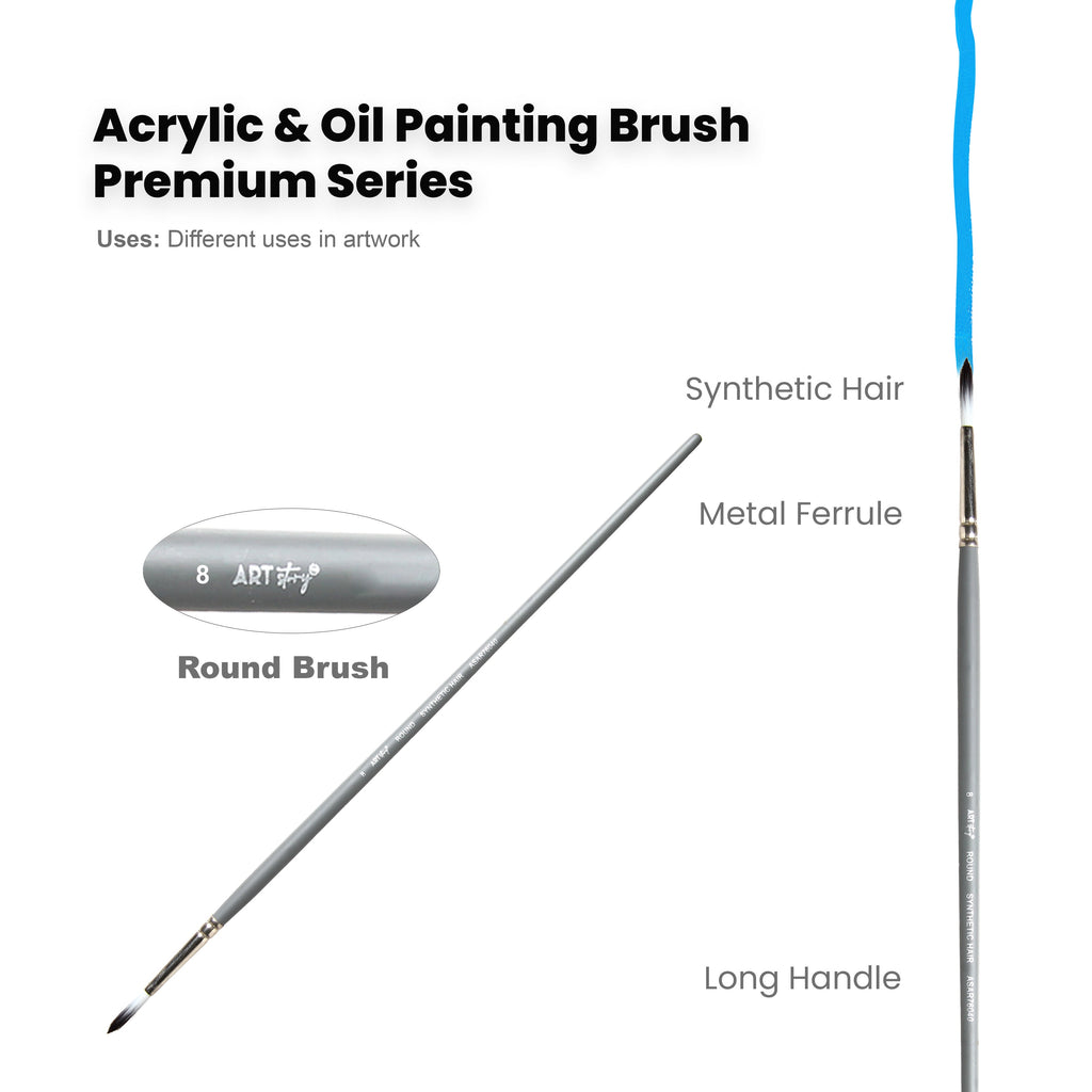 Long Handle Brush Round Synthetic Hair Size 8 Handle Length 250mm
