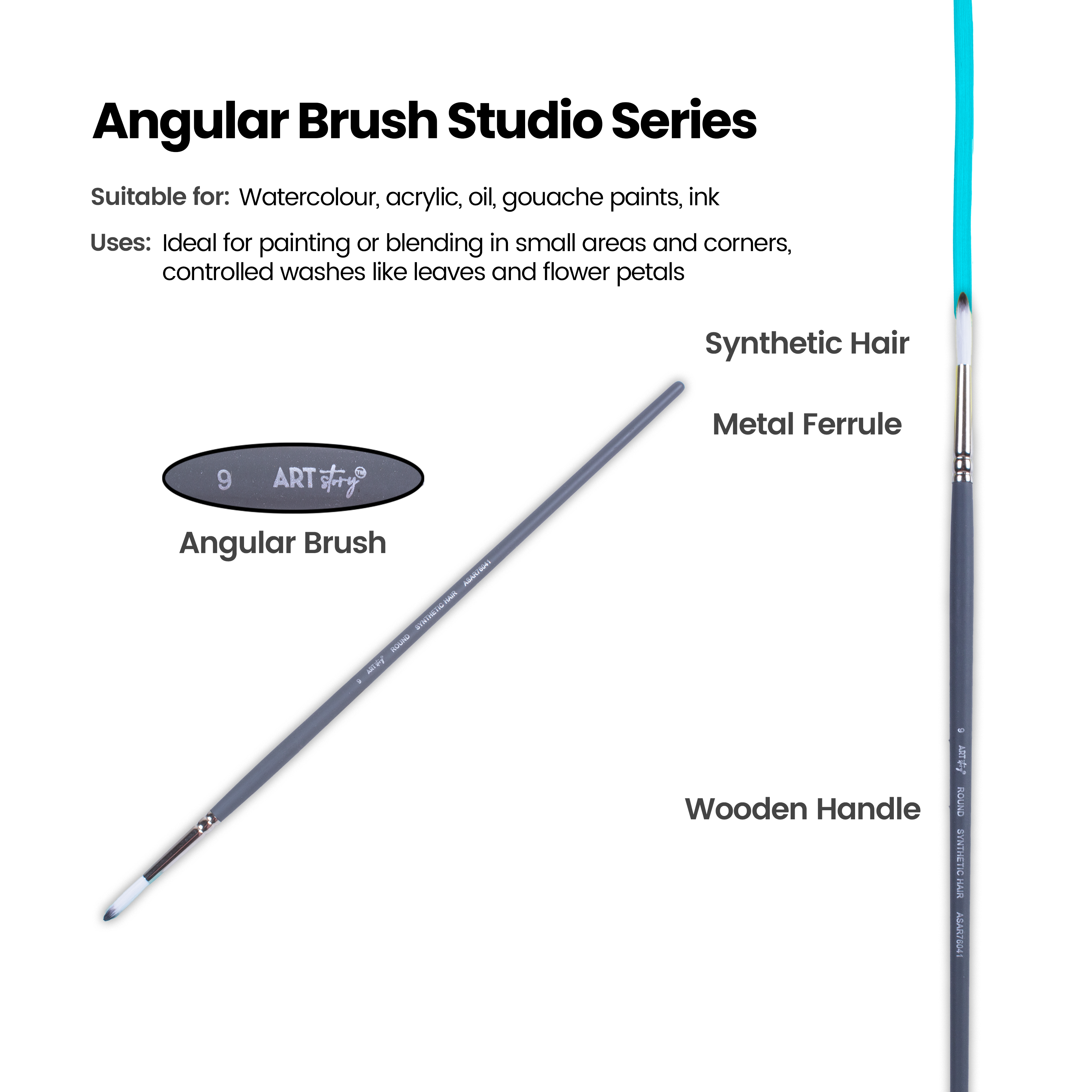 Long Handle Brush Round Synthetic Hair Size 9 Handle Length 250mm 1pc