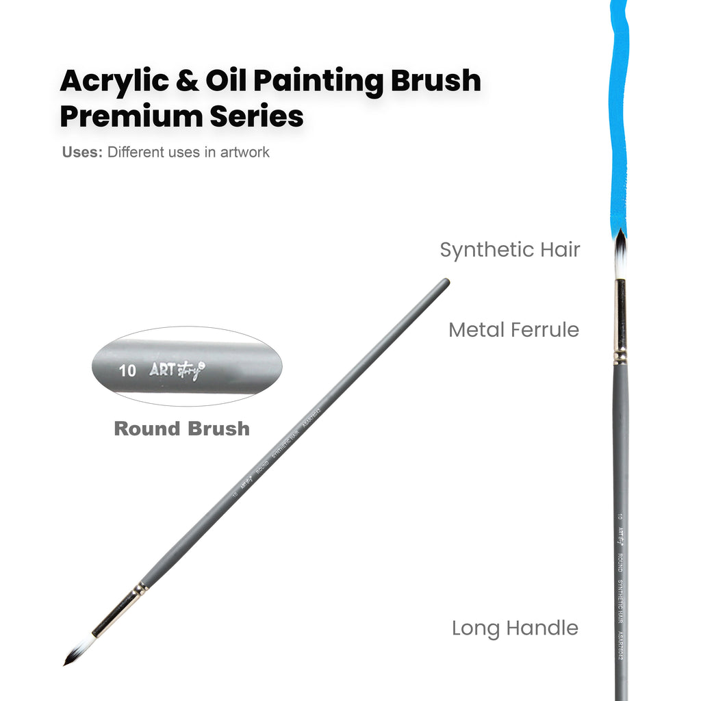 Long Handle Brush Round Synthetic Hair Size 10 Handle Length 250mm