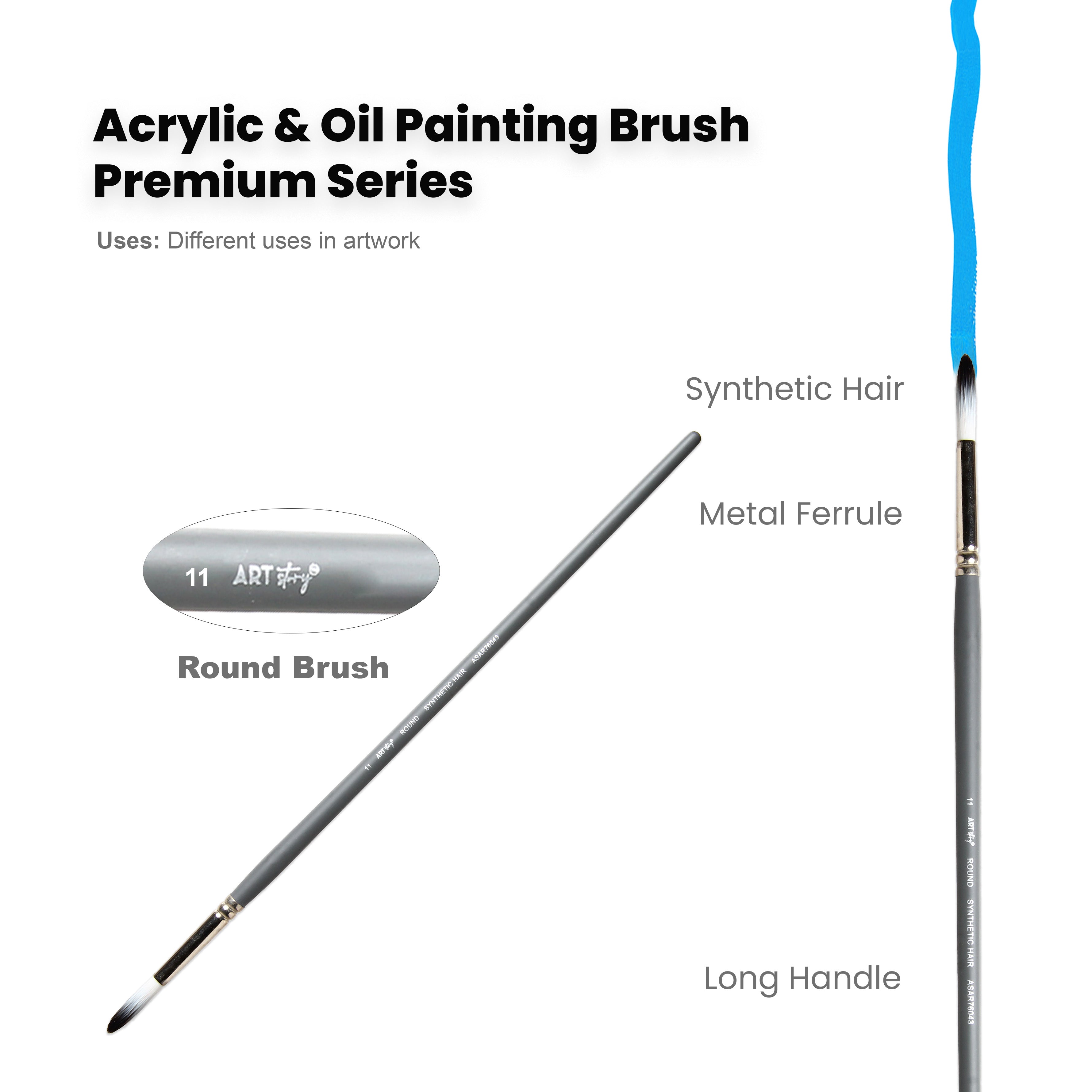 Long Handle Brush Round Synthetic Hair Size 11 Handle Length 250mm