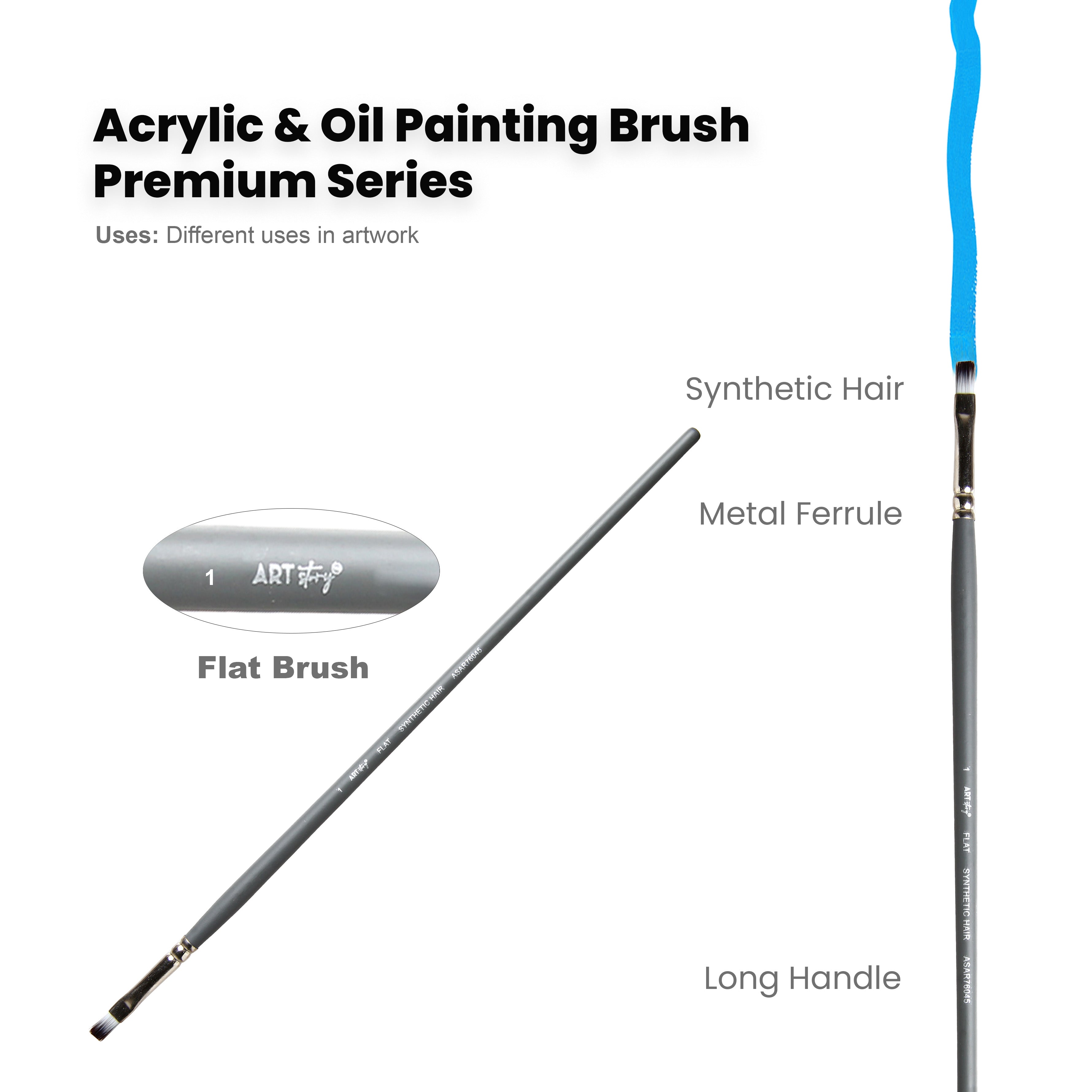 Long Handle Brush Flat Synthetic Hair Size 1 Handle Length 250mm