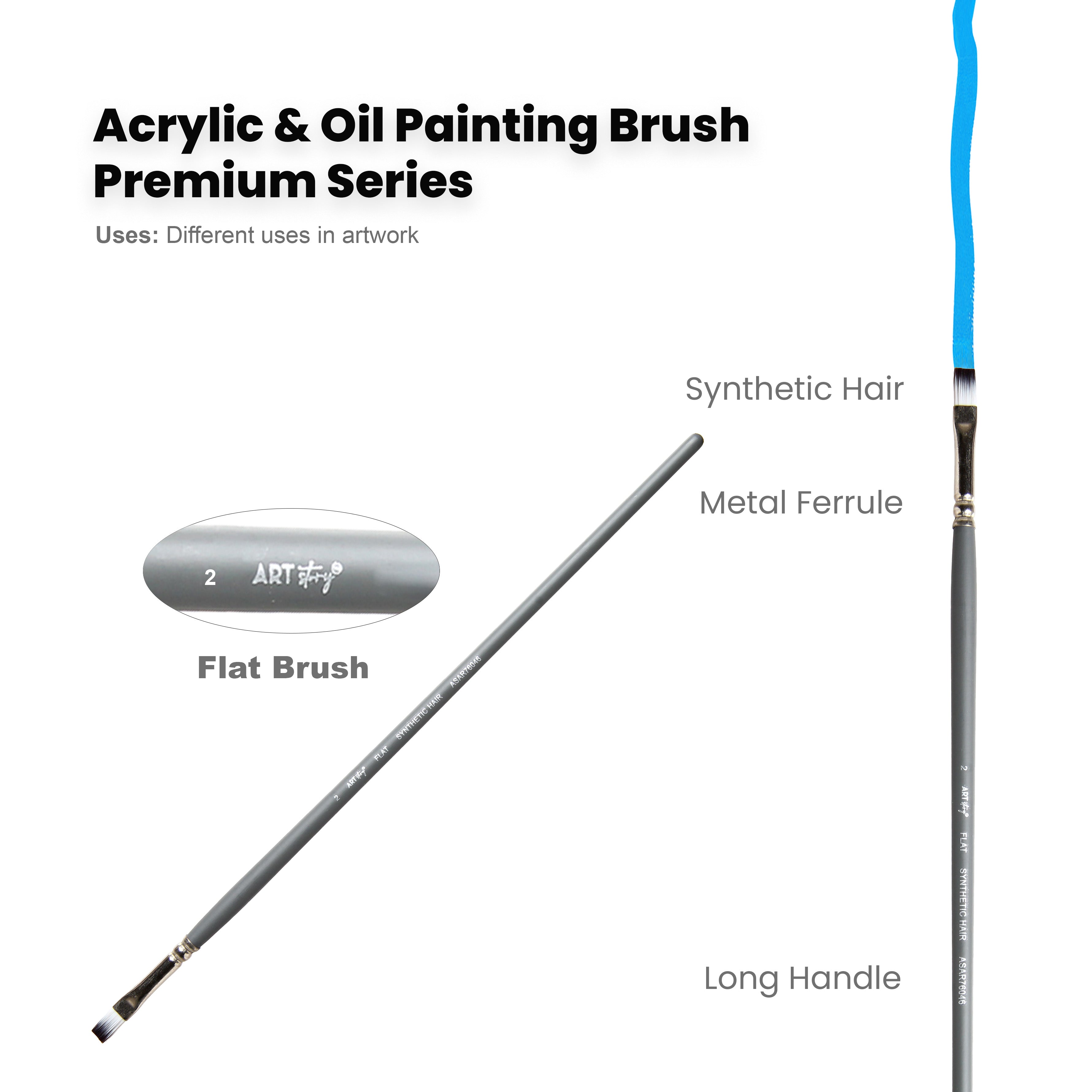 Long Handle Brush Flat Synthetic Hair Size 2 Handle Length 250mm