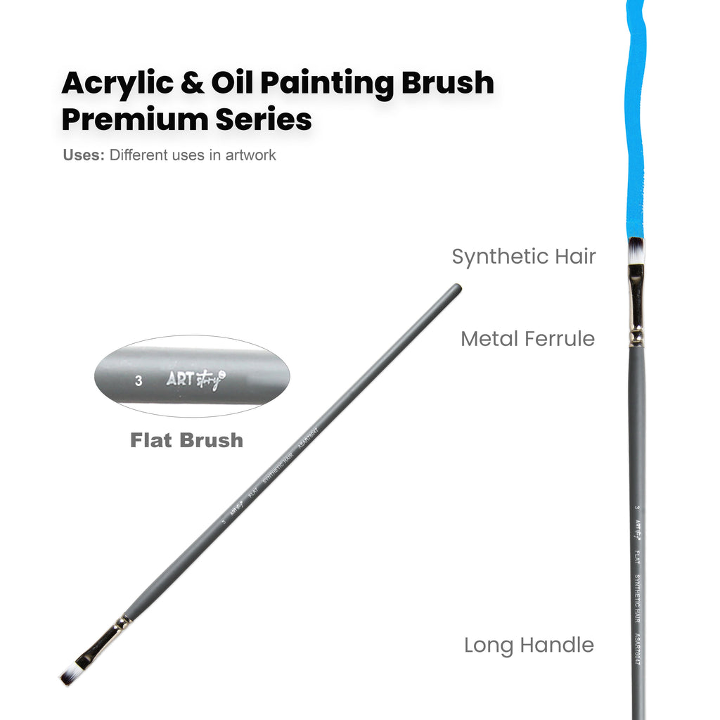Long Handle Brush Flat Synthetic Hair Size 3 Handle Length 250mm